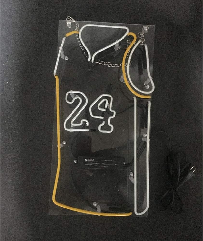 Flаѕh Sаlе Home Neon Sign, Glass Tube Handmade Neon Light Three-Dimensional Jersey 24 Shape, Room Bedroom Decoration lamp 18Sports Arena Wall Art (Multi-Colored)