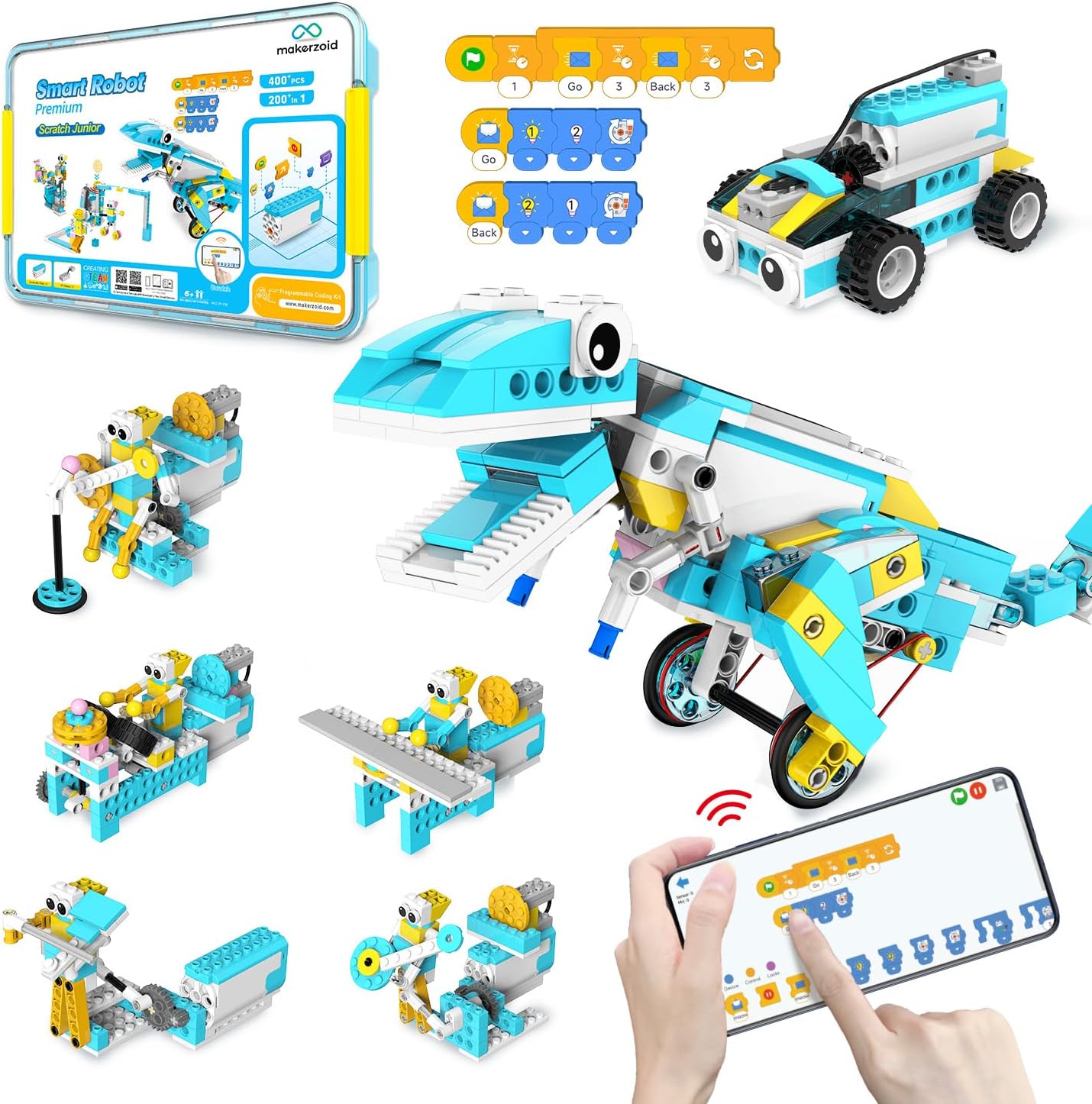 - Coding Robot Kit for Kids, 200-in-1 RC Robot Building Toys with Motor Sensor,Scratch JR Coding Set with 36 Video Courses, Birthday for Kids 6+ (400+ Blocks)