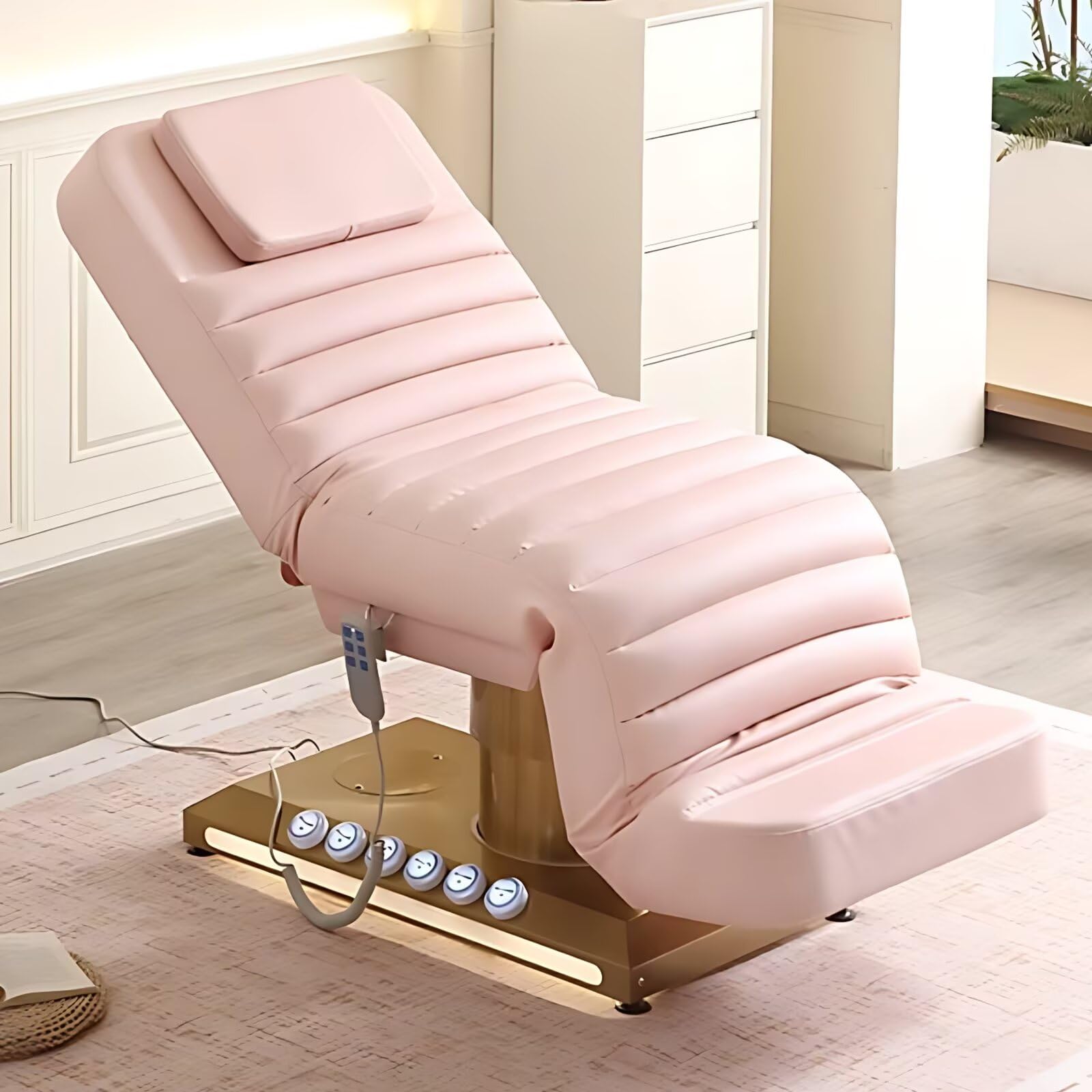 Massage Table-Electric Massage Table with Pink Luxury Design Facial Beauty Table Includes Multi-Angle Adjustment Breathing Hole Ambient Light