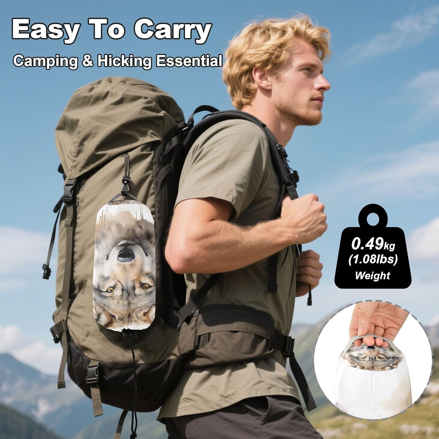 ALAZA Wild Wolf Head Camping Hammocks Single or 2 Person 500 lbs Portable Parachute Travel Hammock w/Tree Straps for Hiking Backpacking Indoor Outdoor