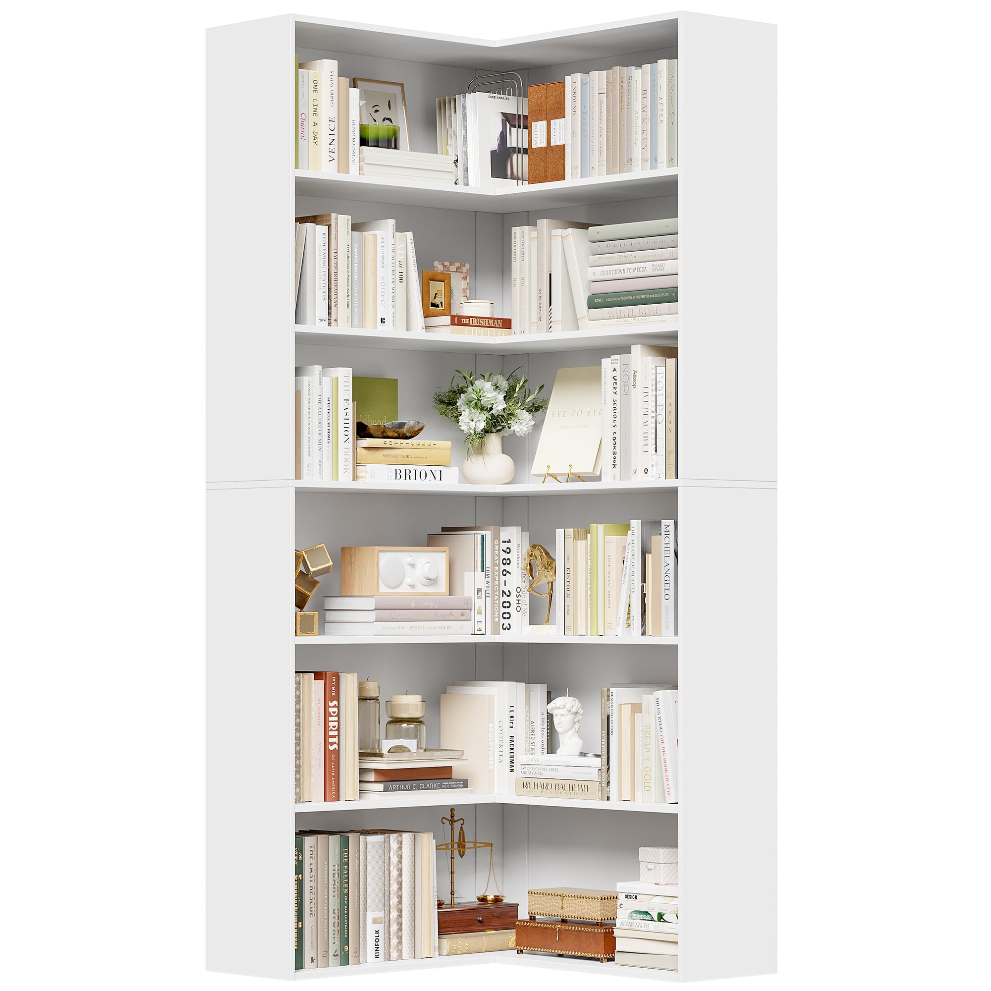 FirFurd Eckregal Bücherregal Eckschrank mit 6 Ebenen 60x60x186,4 cm weiß