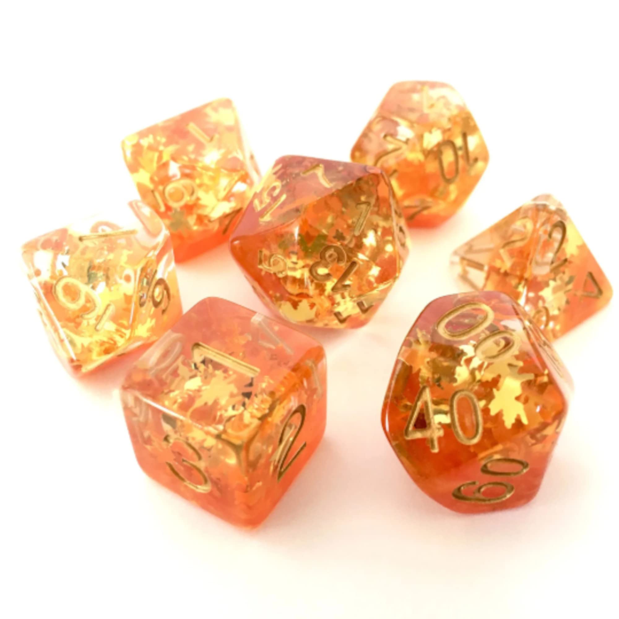 Fallen Leaf Autumn DND Dice Set - Dungeons and Dragons Fall Seasonal Orange Polyhedral Dice for Tabletop RPGs