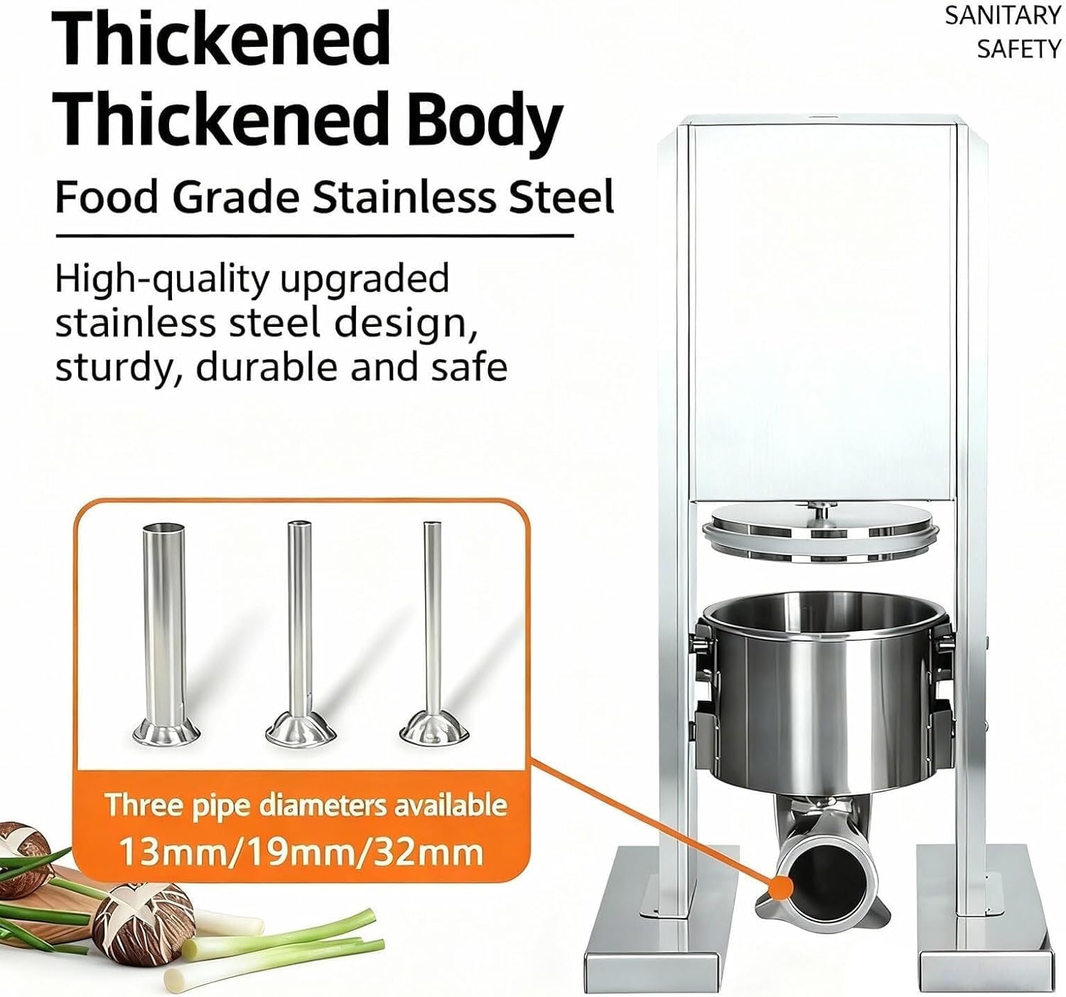 Electric Sausage Stuffer, Vertical Sausage Maker with 2L Tiltable Feed Cylinder, Stainless Steel Meat Filling Machine with 3 Stuffing Tubes, Foot Pedal Control, for Home and Commercial Use