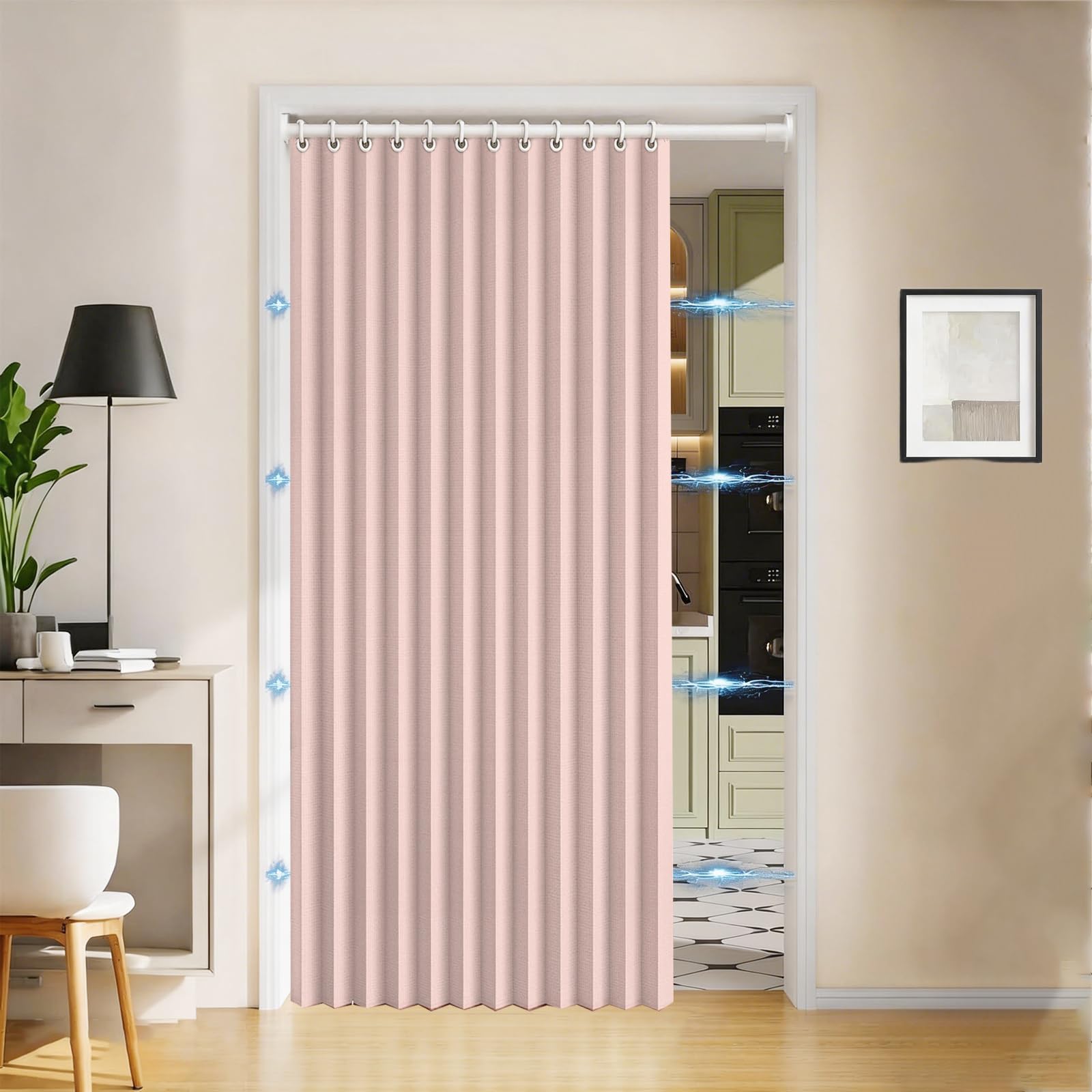 Magnetic door curtains, foldable pleated curtains, suitable for bedrooms, room partitions, and living rooms-pink-W130xH200cm