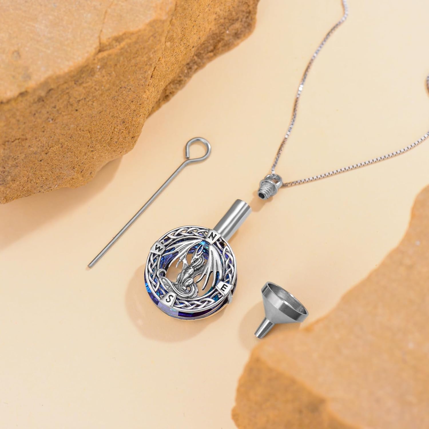 TOUPOP Tree of Life Urn Necklace for Ashes with Circle Crystal 925 Sterling Silver Celtic Cremation Jewelry with Funnel Filler Memorial Keepsake Gifts for Women