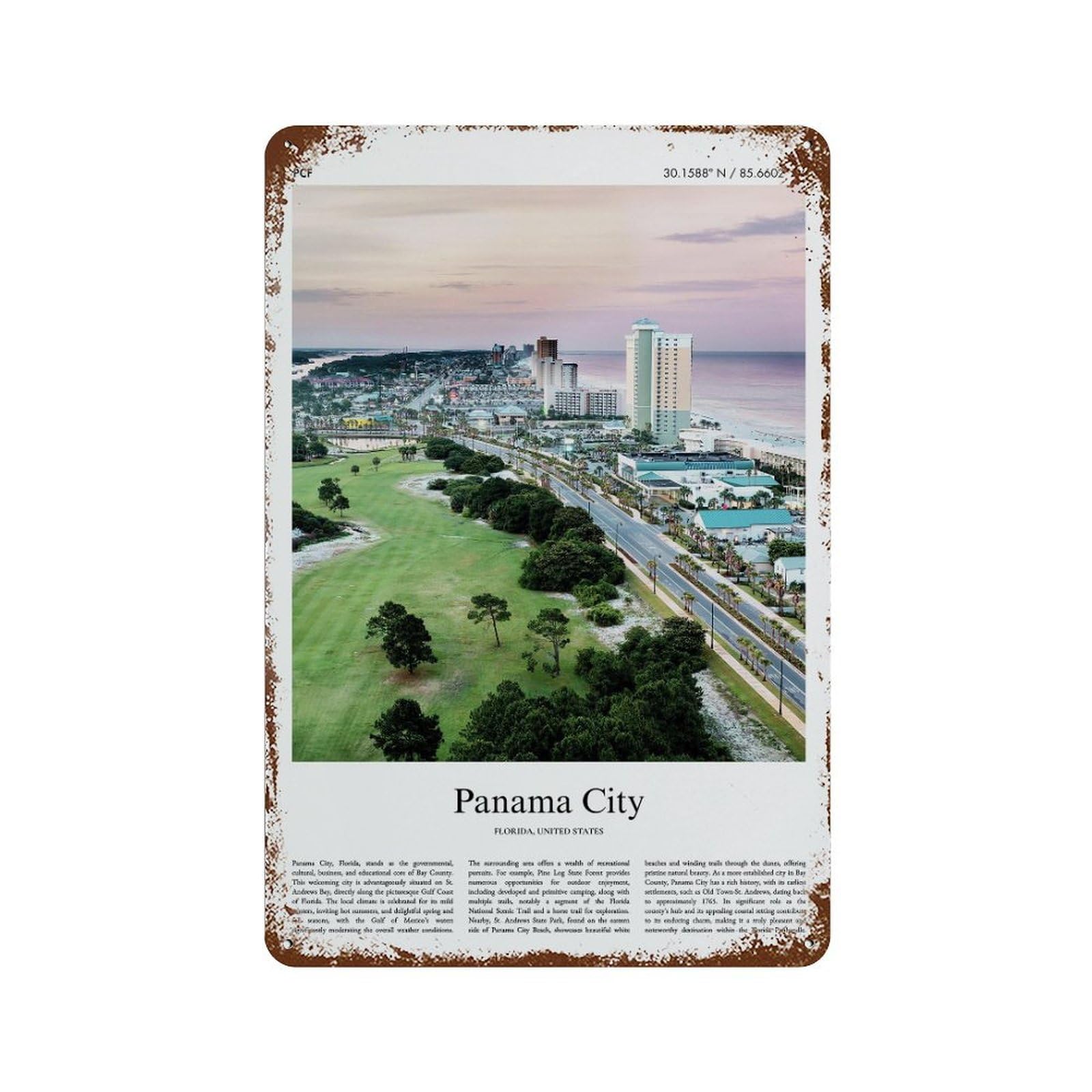 xiaoxiaoshen Panama City Florida, United States, USA City Scenery Wall Decor Art Metal Tin Poster Modern Home Decor Art Home Bar Shop Decorations Vintage Sign 30x20cm
