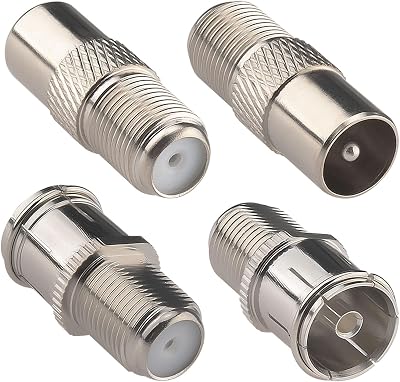 F to TV Antenna Adapter Kit 4-Pack(2 Pairs),F Female to PAL Male/Female European TV Adapter, for FM Radio Antenna,Smart TV, Samsung TCL Replacement, Home Stereo, SDR,OTA Antenna,Nickel Plated