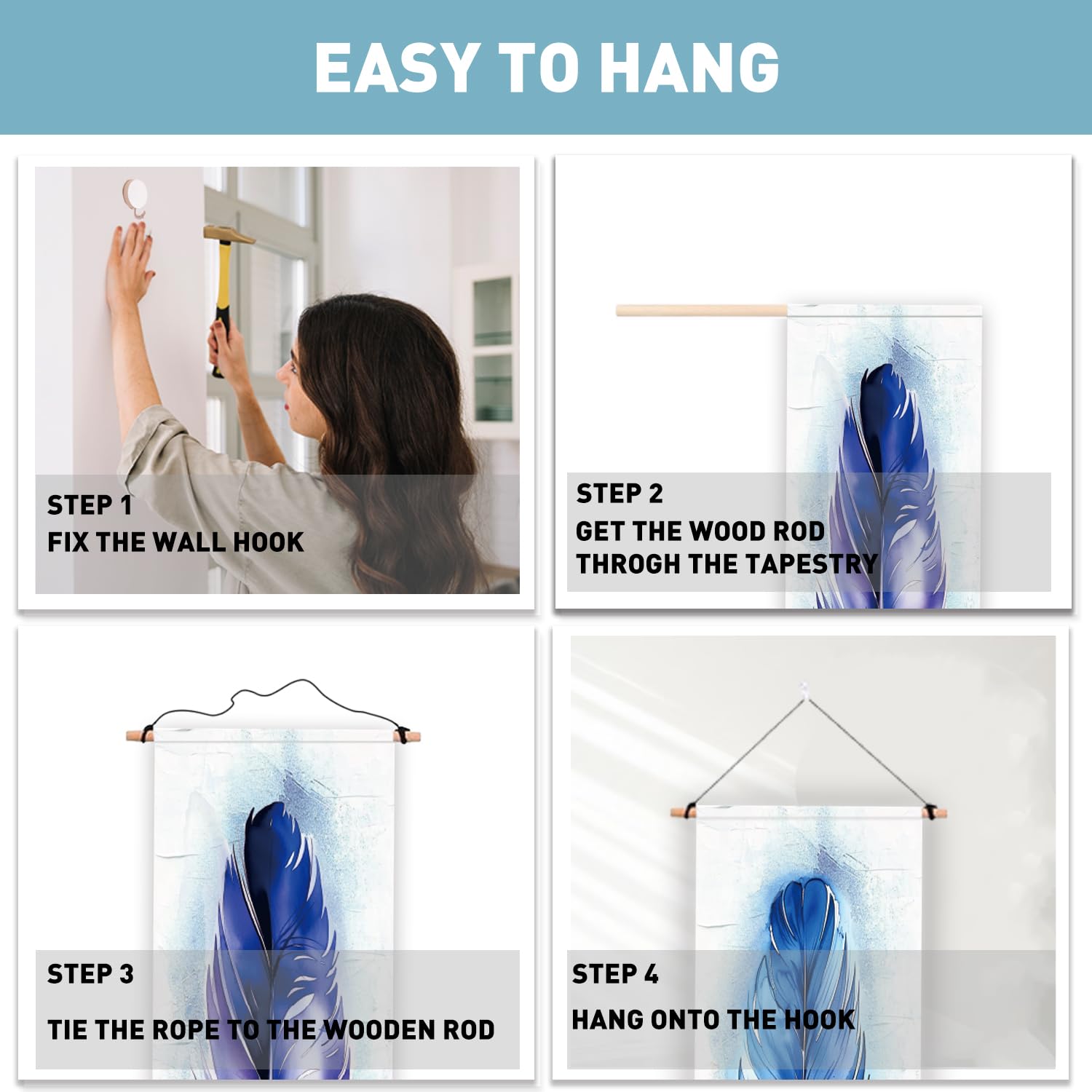 PLIGREAT Wandteppich Set - Hirsch & Baum Design Im Folk Art Stil Mit Quasten