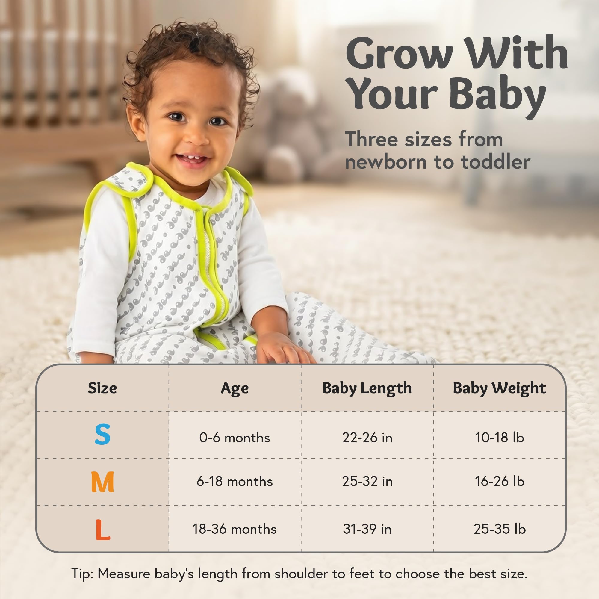 Nido de bebé Deedee Sleep Lite bebé Saco de dormir gris Heather Gray/Teal Talla:L (18-36 Months)
