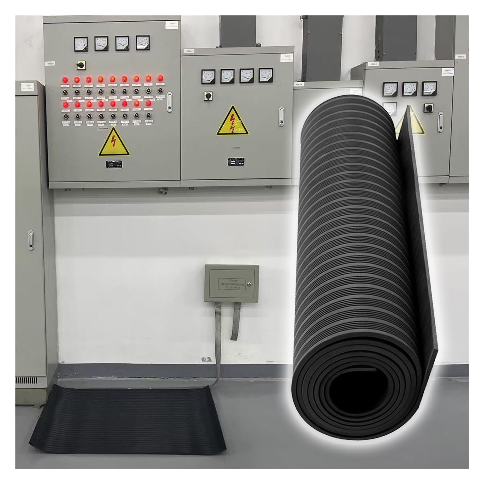 High Voltage Insulated Rubber Mat Switchboard Pad, Distribution Room Substation Factory Non-Conductive Insulating Floor Safety Mats, Customized Dielectric Work Matting(LxWxT 19' x 3 1/4' x 1/5