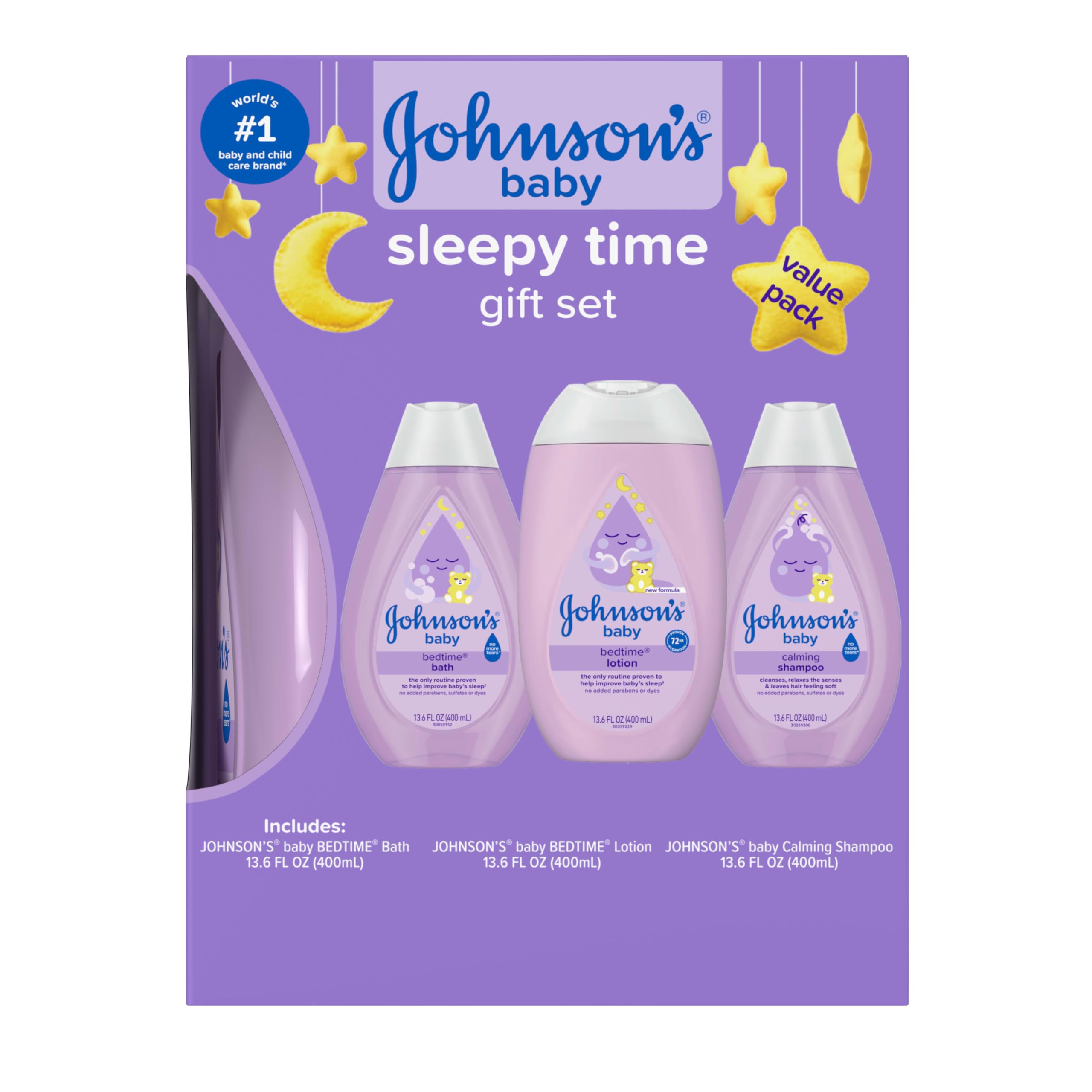 Johnson's Baby Sleepy Time Gift Set with Calming Bedtime Bath, Bedtime Lotion & Calming Shampoo, Baby Bedtime Essentials with Relaxing NaturalCalm Aromas, Hypoallergenic, 3 Items