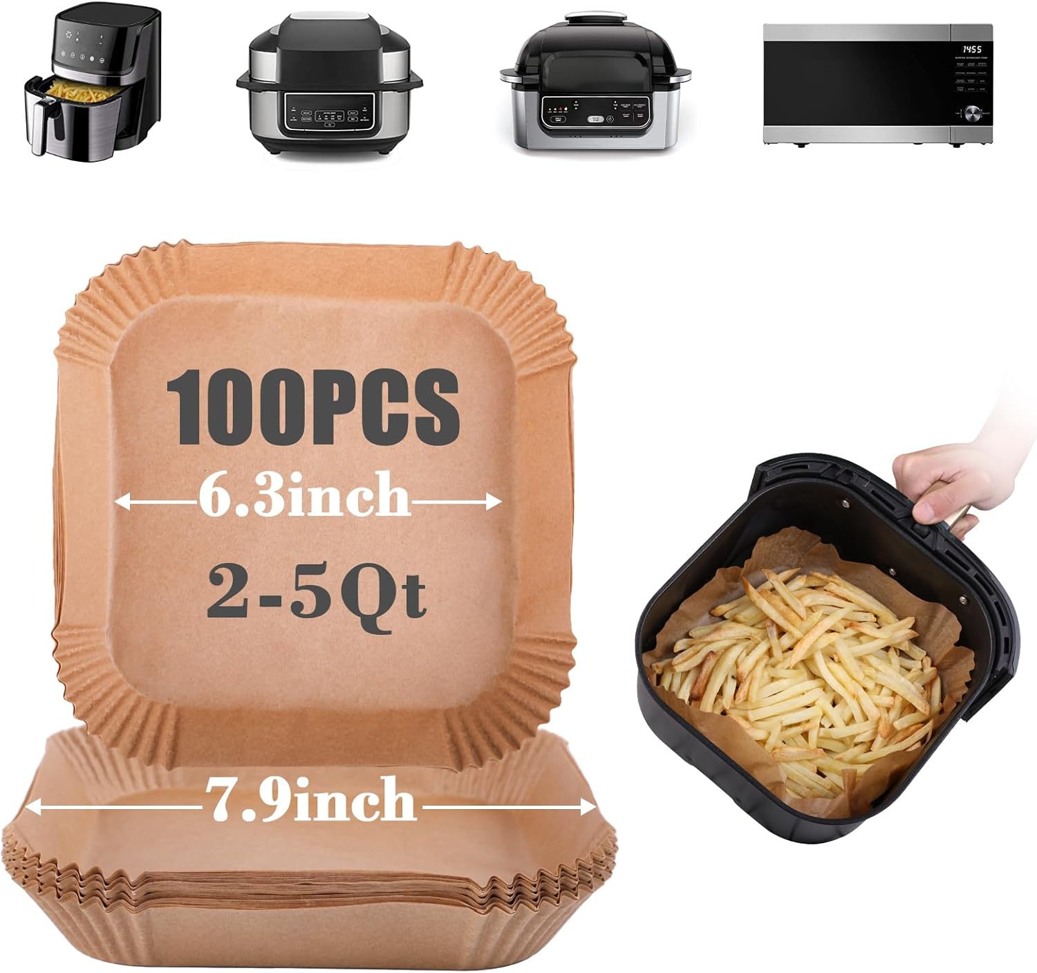 GOAUS Air Fryer 100pcs Square Paper Liners Disposable for 2 to 5 Qt Basket, 6.3 inch Unbleached Non-stick Oil-proof Parchment Paper GOAUS Air Fryer 100pcs Square Paper Liners Disposable for 2 to 5 Qt Basket, 6.3 inch Unbleached Non-stick Oil-proof Parchment Paper