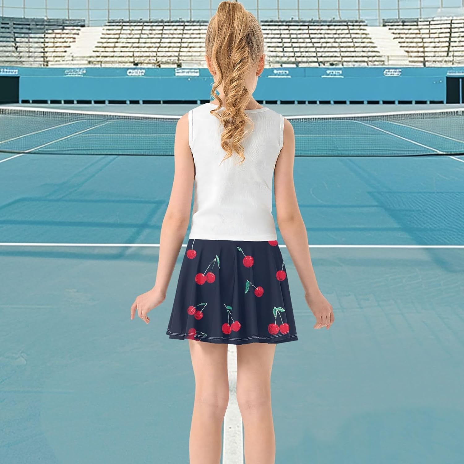 visesunny Chalk Cherry Blue Girl's Golf Skirt Athletic Tennis Skort Sport Activewear with Double Layer Pockets