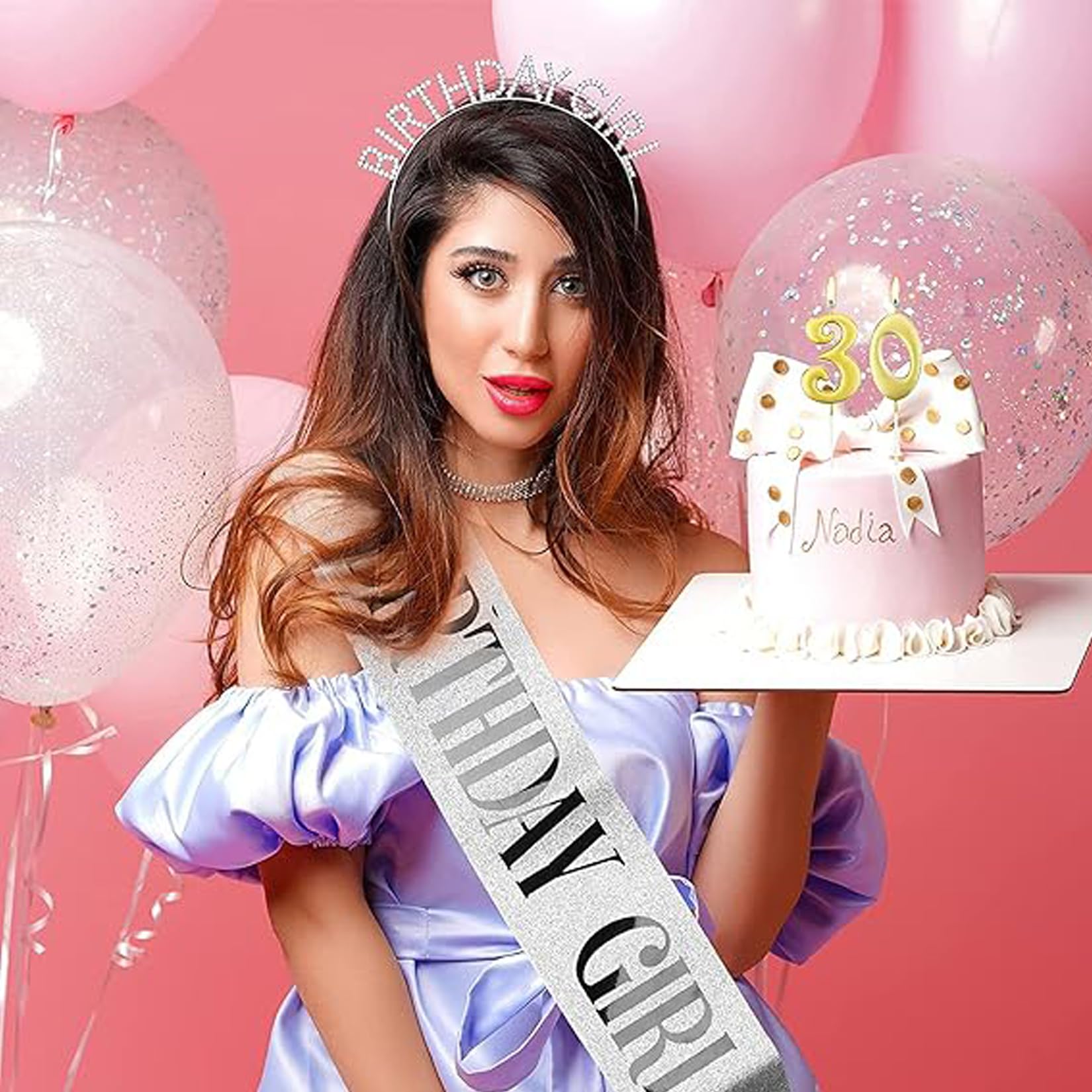 Set Corona E Fascia Per Compleanno - Corona Con Strass E Fascia 'Birthday Girl', Argento, Per Feste E Decorazioni - Foto 3