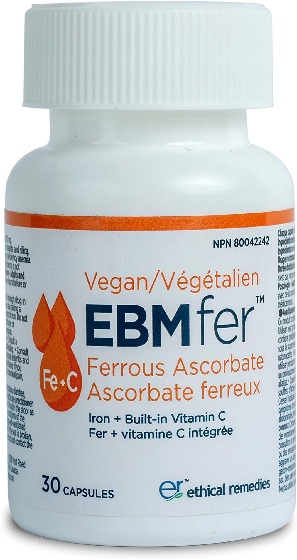 EBMfer 100 mg Iron with Vitamin C | High Potency | Easy on Stomach | Vegan| 30 Capsules