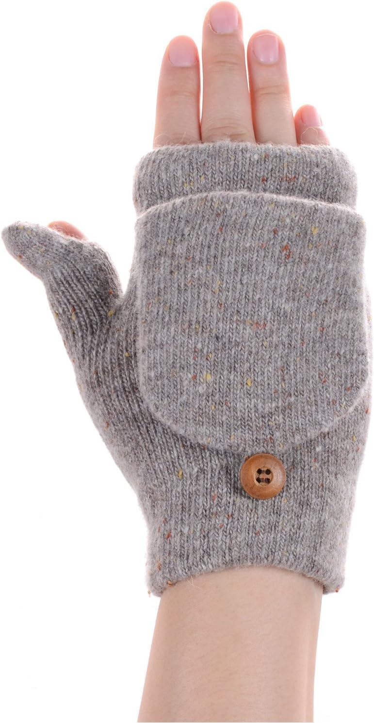 BYOS Womens Winter Plush Fleece Lined Convertible Fingerless Knit Mitten Gloves