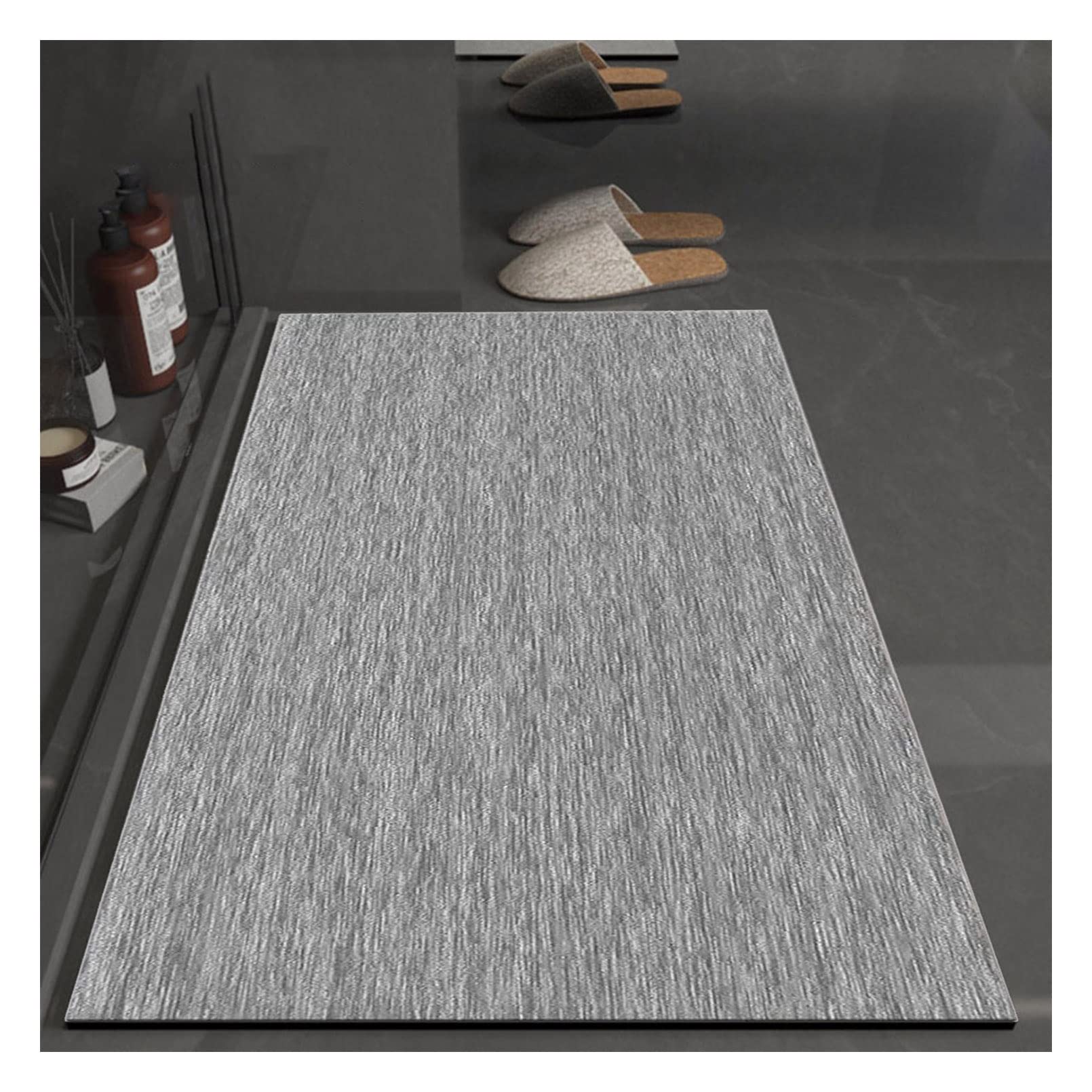 Tapis gris de salon et chambre lavable avec dessous antidérapant