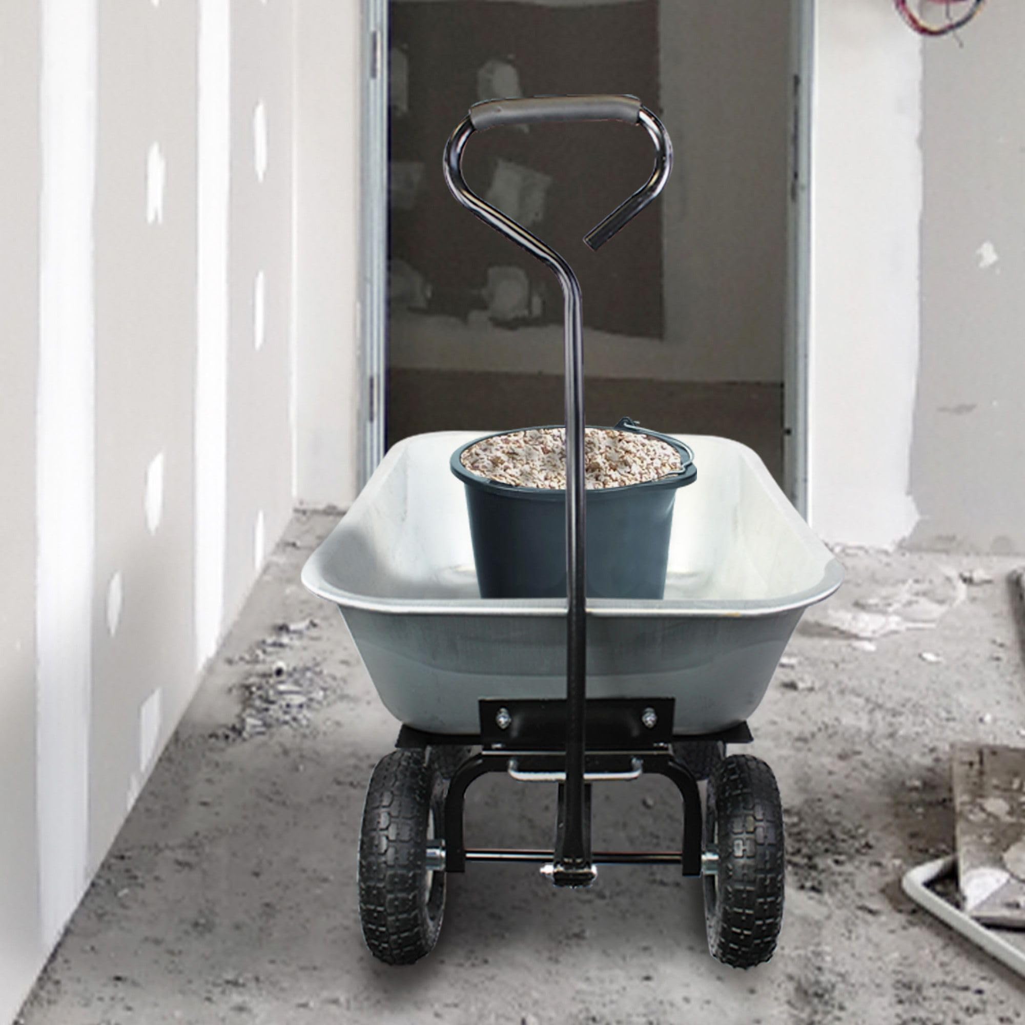 Carrello Manuale da Giardino 75L - Rimorchio Carriola contenitore ribaltabile 4 ruote gonfiabili Ø 260 mm - Capacità di carico max 250 KG - Manico lungo - 86 x 60,5 CM - Metallo Galvanizzato