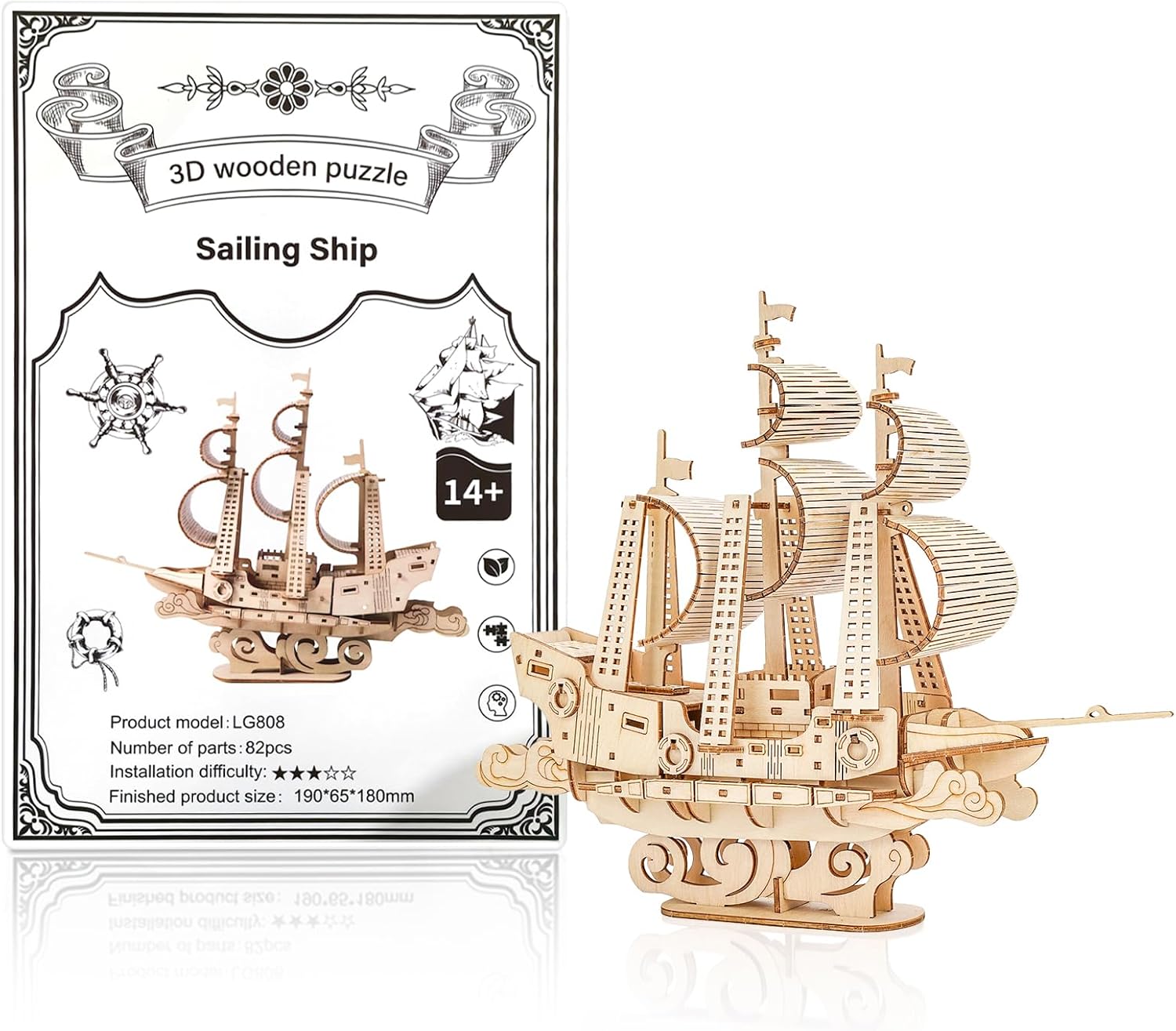 3D Wooden Puzzle for Adults, Ocean-Sailboat Model Building Kits, DIY Handicraft Mechanical Ship Model, Ideal Gifts for Family & Friends, Home Decor