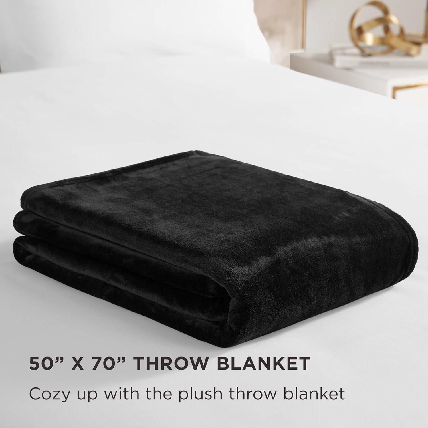 Juicy Couture Solid Plush 50"X70" Throw Blanket, Black - Soft, Cozy, and Designed for Effortless Glam - Image 2