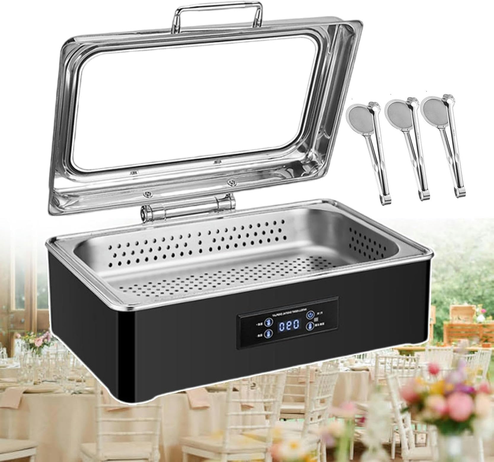 Elektryczny Podgrzewacz Do Naczyń Do Gotowania Na Parze Do Cateringu Na Przyjęcia,Stół Parowy Do Gotowania Na Parze O Mocy 500 W I Podgrzewacze Z Przezroczystą Pokrywą I