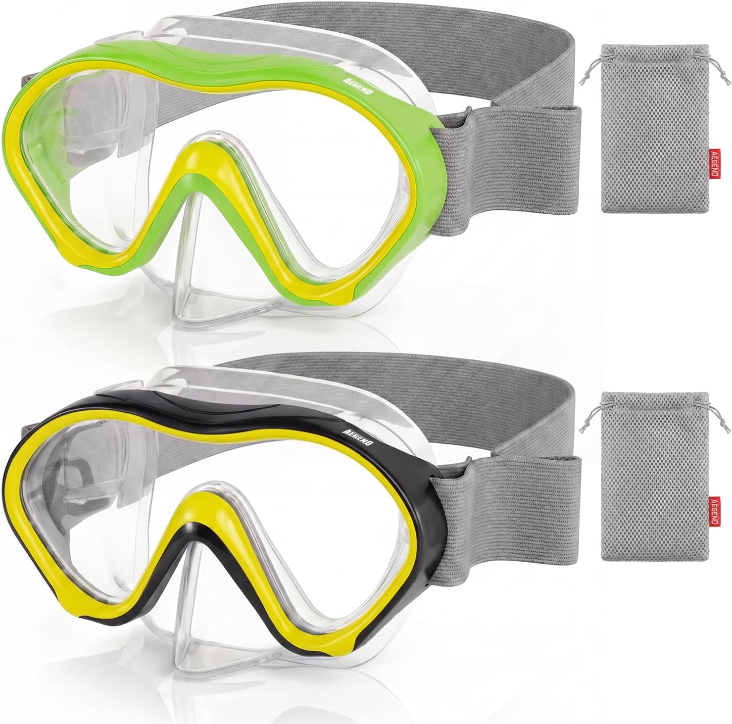 Aegend 2 Pack Kids Swim Goggles with Nose Cover for Kids 3-15, Knitted Fabric Strap, Anti-Fog 180° Clear View No Leak