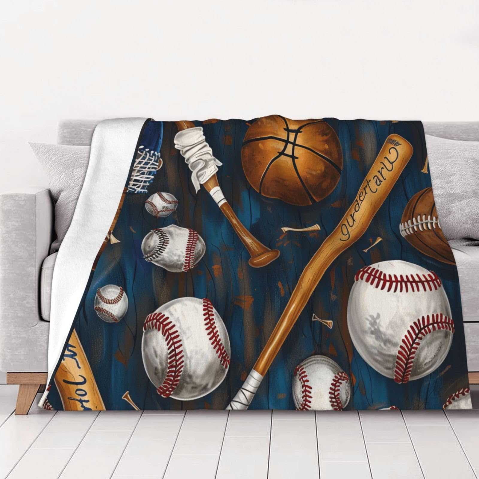 AUBKFELD Baseball Basketball Football Hockey Printed Flannel Blanket 200x150 CM, Soft & Warm Throw Blanket for Sofa/Couch/Bed/Car, Gifts for Audlts Women Men