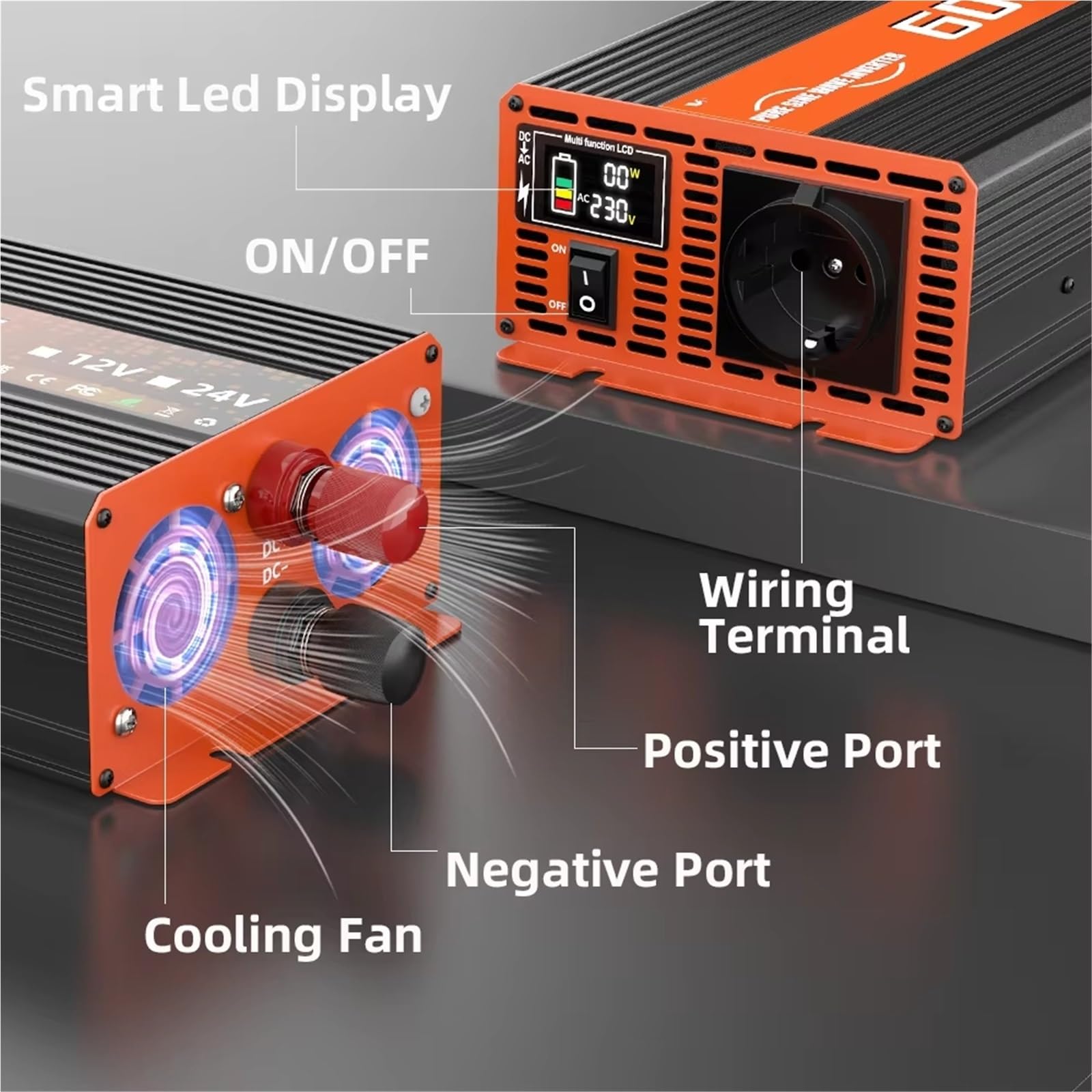 Inversor Onda Pura Inversor De Onda Sinoidal Pura 12 V CC A 220 V CA 50 Hz Enchufe ropeo 6000 W LED Voltímetro Convertidor Y Transformador