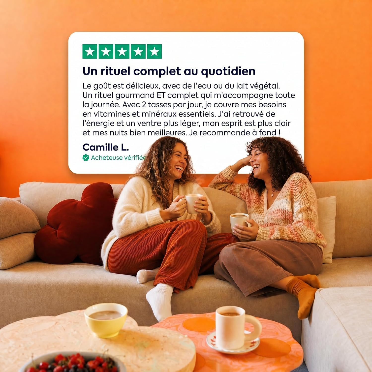 BONJOUR – Boisson Cacao aux Champignons Lion's Mane, Chaga, Cordyceps, Plantes Adaptogènes Ginseng et Vitamines B12, D3, E, K2–Zinc, Sélénium, Fibres, Sans Sucres, Vegan–Fabriqué en France–45 Portions