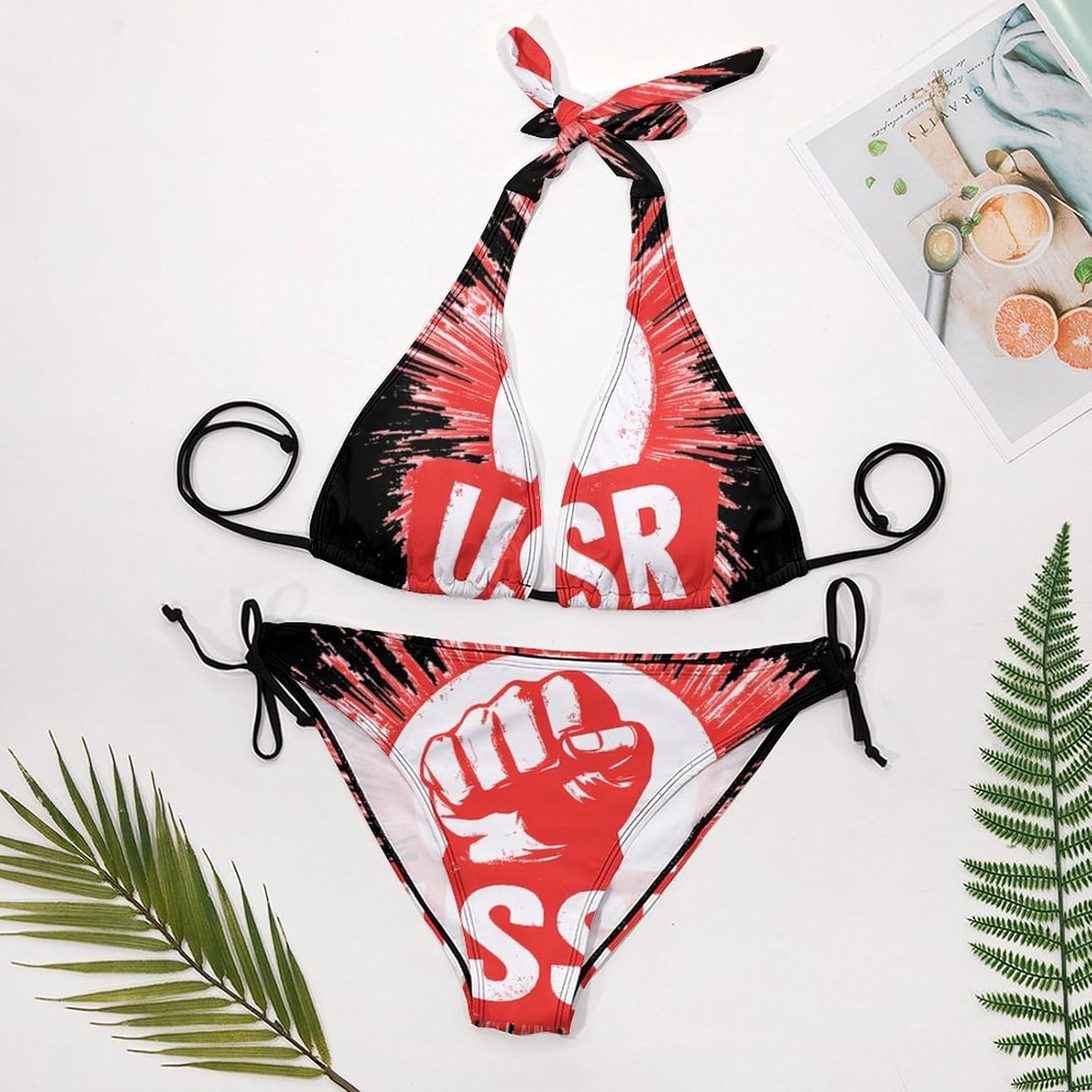 USSR CCCP Communist Women 2 Pcs Bikini Bathing Suit Triangle Swimwear