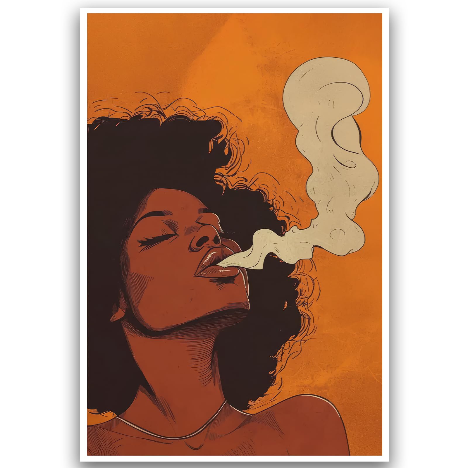Black Woman Art African American Women Black Girl Canvas Wall Art Woman Smoking Wall Art Modern Print Painting Vintage Female Portrait Picture for LivingRoom Bedroom Gallery Display 16x24Inch Unframed