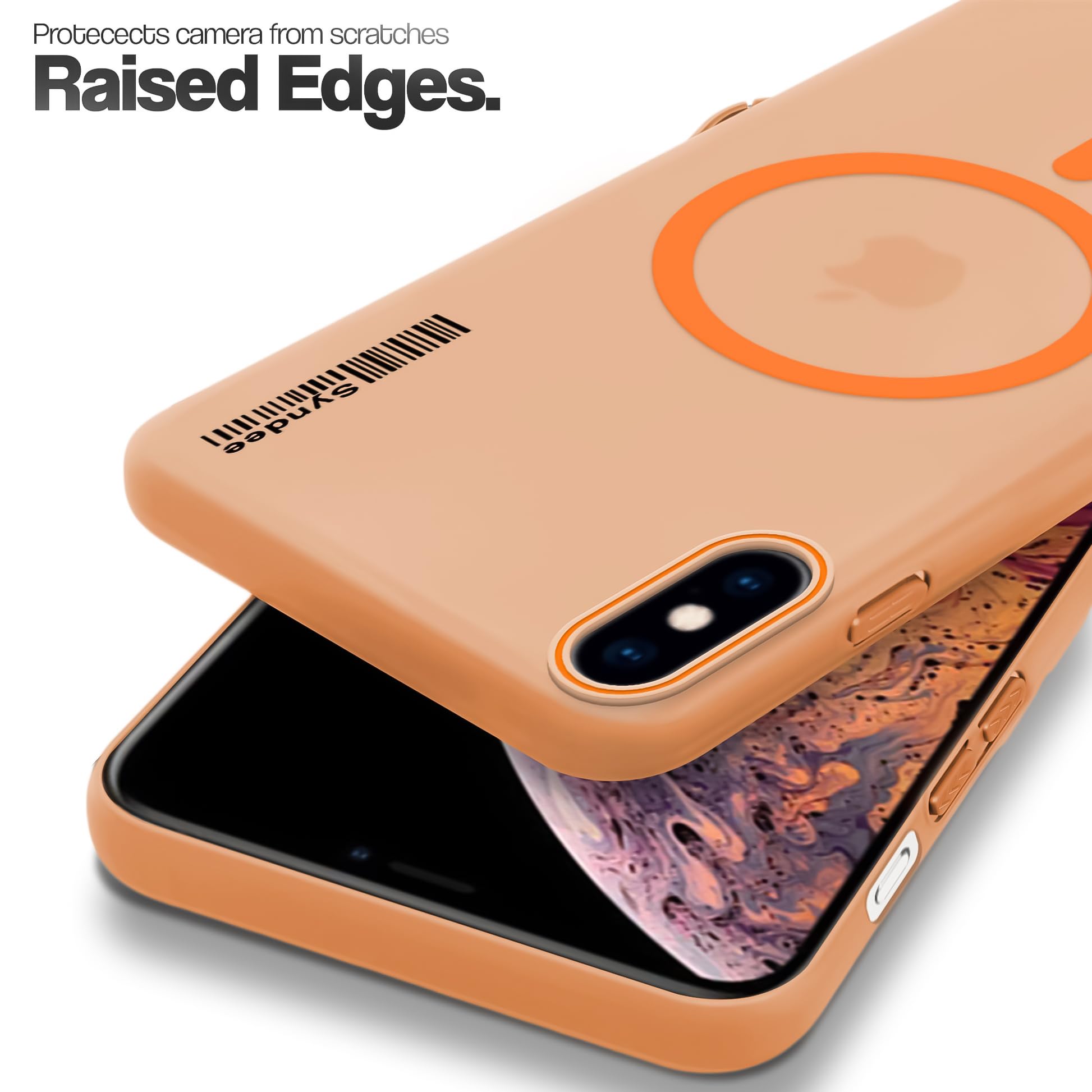 DL3 Mobilak Case Back Cover for iPhone XS Max, Sleek Frosted Translucent Back Only Compatible with Wireless Magnetic Accessories | Anti-Scratch Shockproof Phone Case (Orange)
