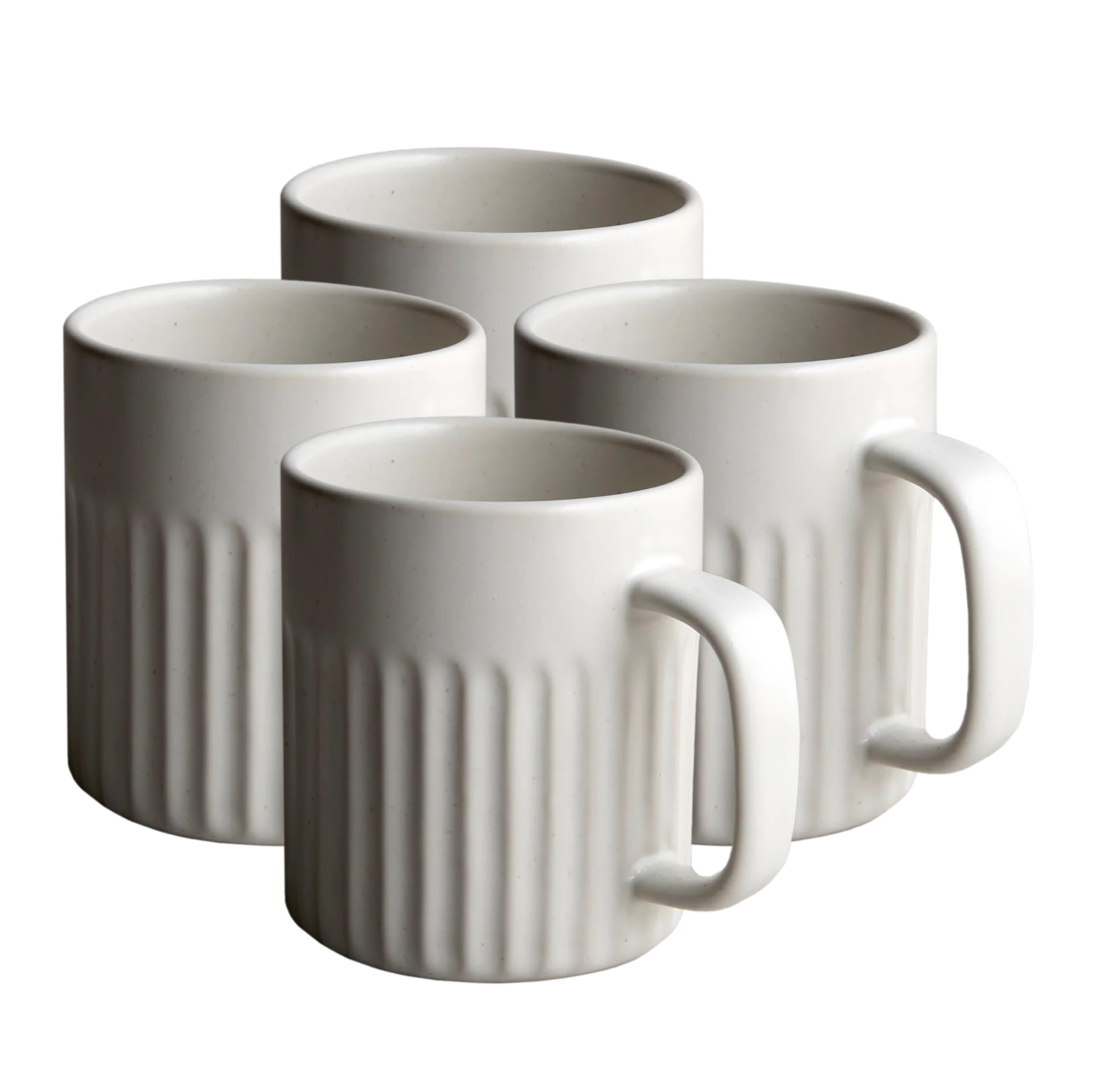 Amazon.com: Goodies White Ribbed Coffee Mugs (Set of 4), Handmade