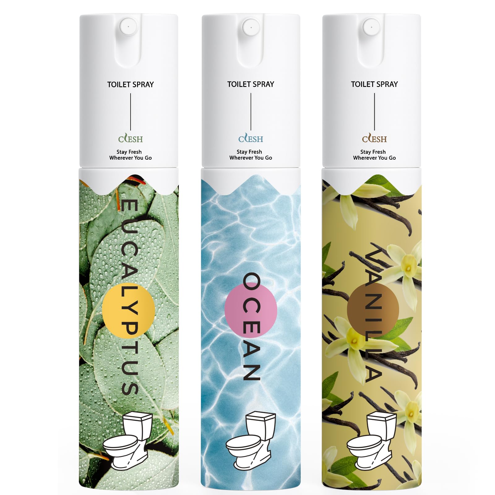 Travel Size Toilet Spray for Poop, Pocket Size, Ocean, Eucalyptus, Vanilla