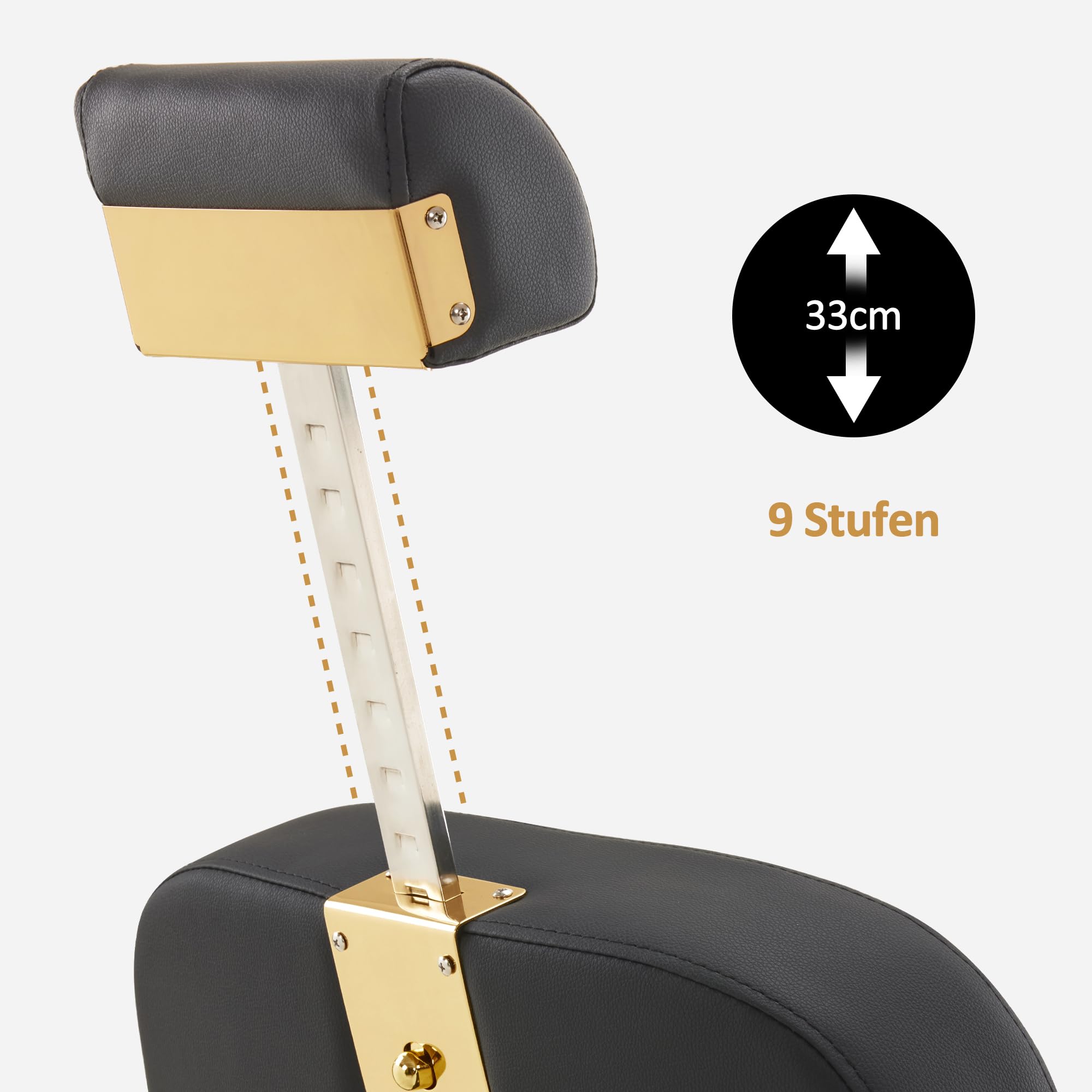 Barberpub Friseurstuhl mit Kopfstütze Kippbar, Friseureinrichtung mit Hydraulikpumpe 360° Drehbar, Bedienungsstuhl Höhenverstellbar, Barber Stuhl Friseurstühle Kunstleder, 3855BK (Gold-Schwarz)