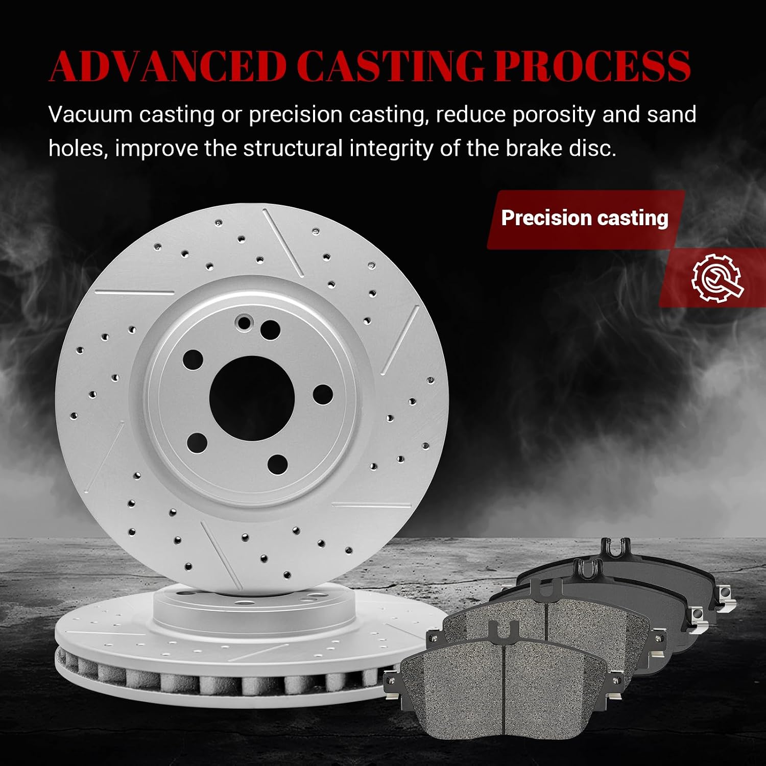Ceramic Front Brakes Pad and Rotors Drilled Slotted Vented Replacement Disc Brake Kits for Mercedes-Benz Cla250 2014-2019/ Gla250 2015 2016 2017 2018 2019 2020 With Sport Package