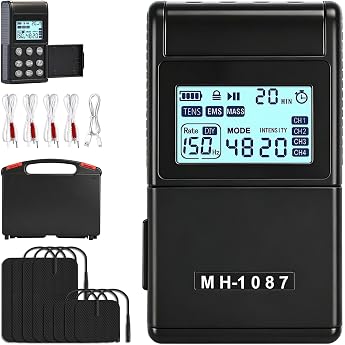 TENS/EMS Device 3-in-1 TENS Device Pain Therapy with 48 Modes 4 Channels Stimulation Current Device with 8 Electrode Pads for Arm Leg Back Shoulder Neck