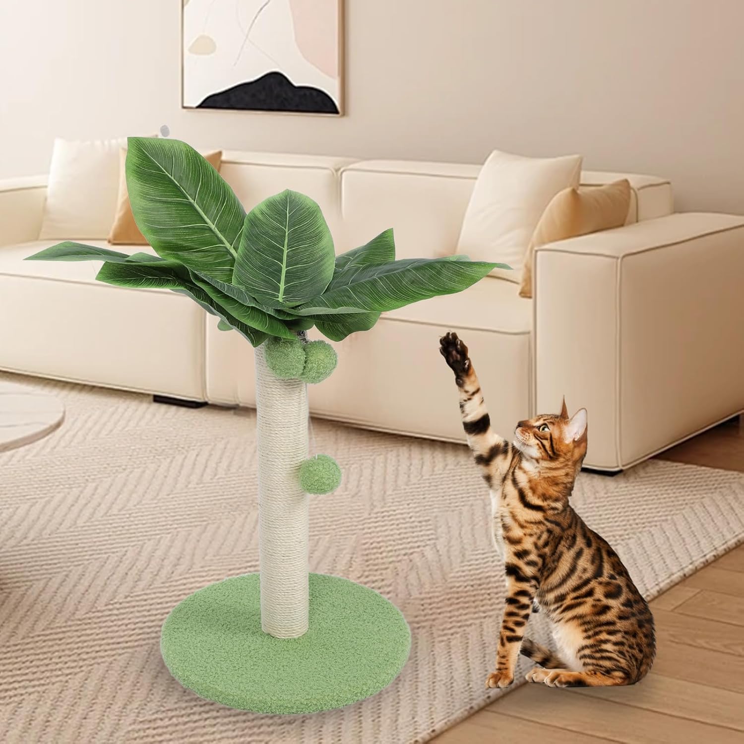 review 14.96in Tall Cat Scratching Post, Sturdy Sisal Cat Tree Scratching Post with 3 Hanging Balls, Cute Kitten Cat Tree Scratching Post, Space Saving Scratch Post for Home Indoor