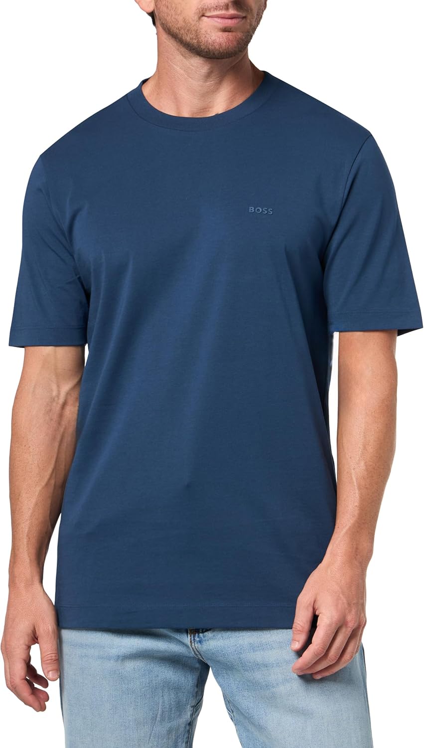 BOSS Mens Small Logo Cotton Crewneck T-Shirt