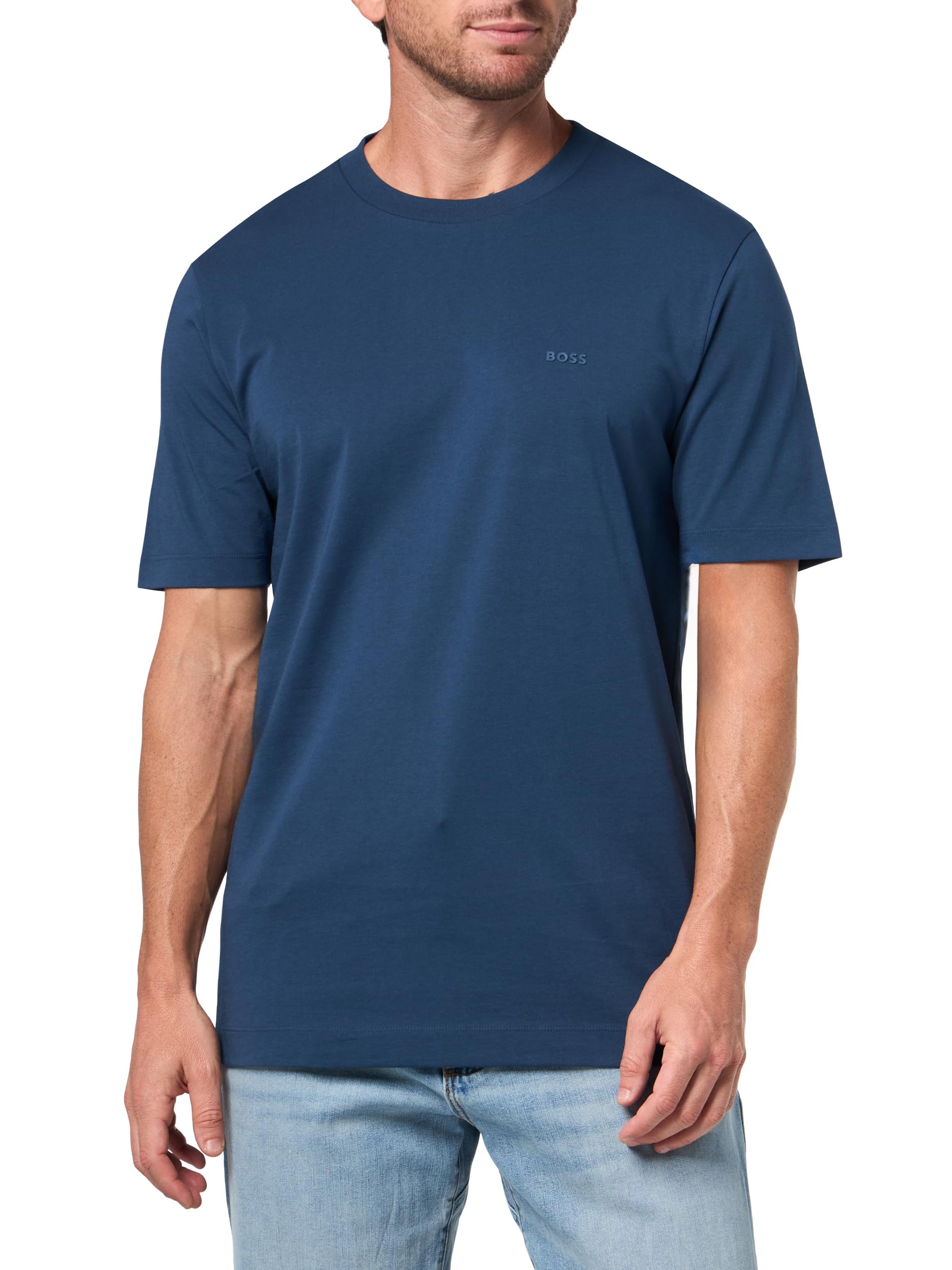 

                                                    BOSS, Small Logo Cotton Crewneck T-Shirt, Blue Win