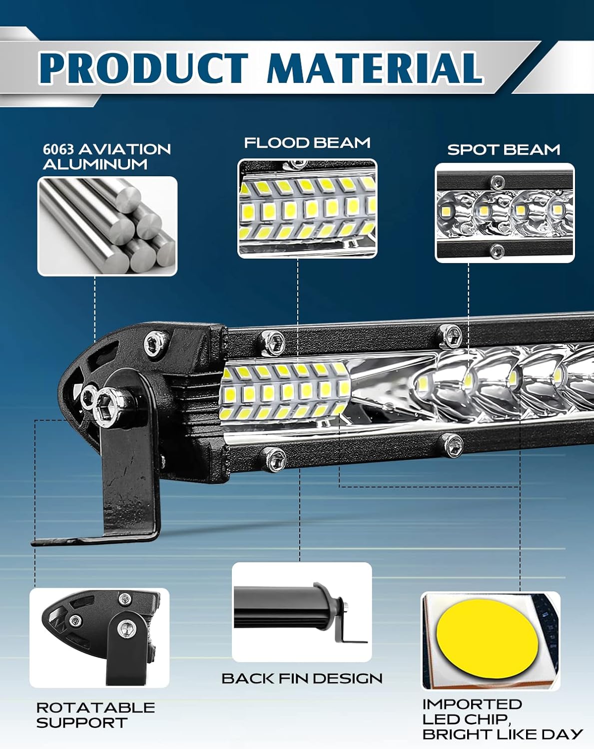 MAYELLO 10 Inch LED Light Bar Spot Flood Combo Beam Slim Single Row LED Driving Lamp Off Road Lights LED Work Light for Trucks Pickup Car ATV UTV SUV Roof Bumper
