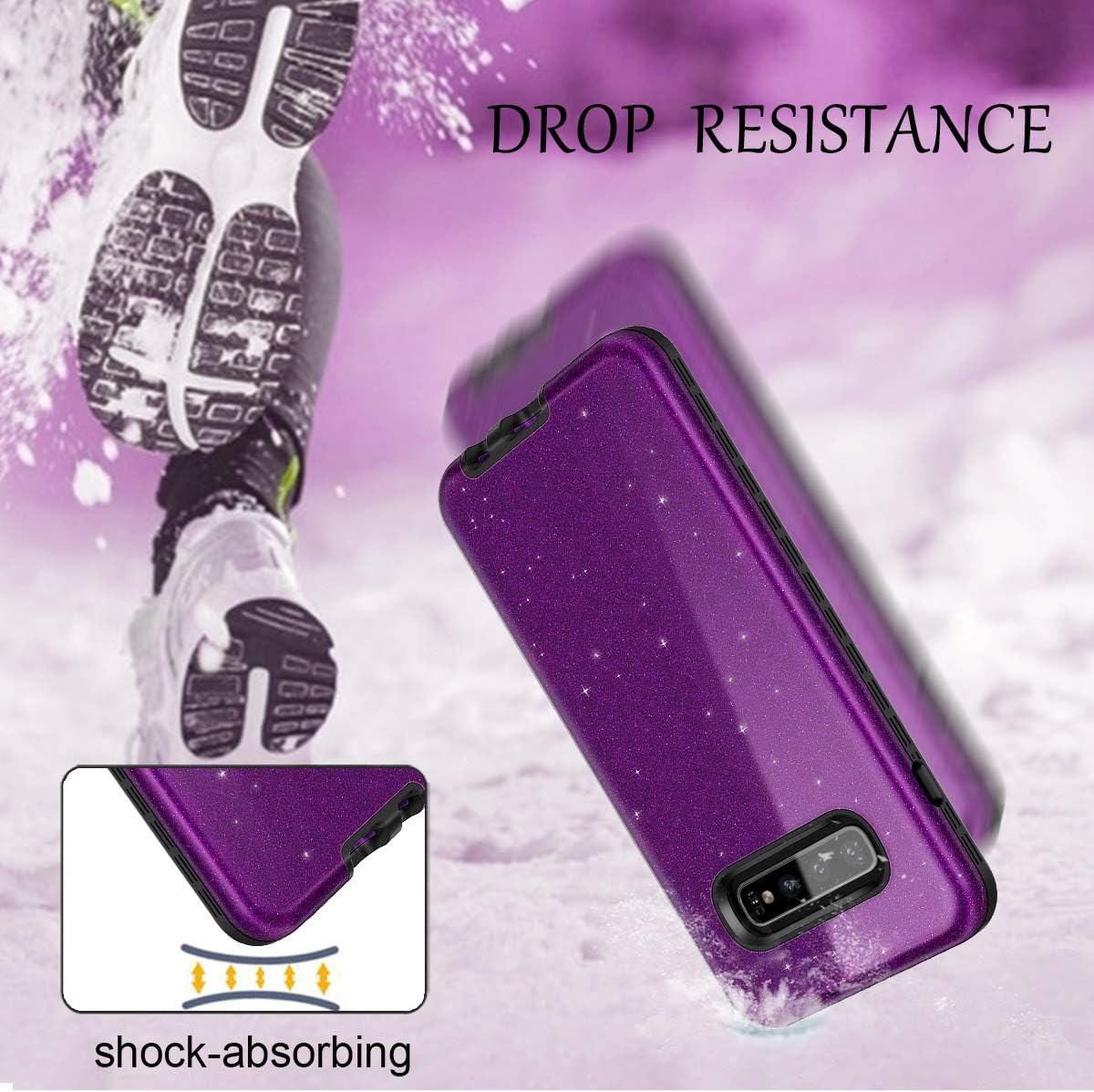 Lontect for Galaxy S10 Plus Case Glitter Sparkle Bling Heavy Duty Shockproof Hybrid Hard PC+Soft TPU Dual Layer Protective Case Cover for Samsung Galaxy S10 Plus, Shiny Purple