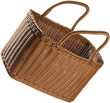Happyyami 1Pc Rattan Woven Flower Basket for Home Decor Multi Functional Storage Container Rustic Style Household Storage for Flowers Plants and Picnic
