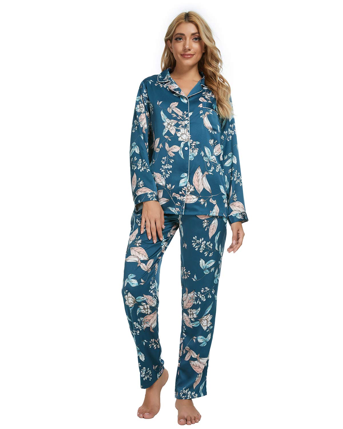 GOSO Pijama para Mujer - Pijama de Manga Larga con Botones para Mujer - Conjunto de Pijama de Manga Larga Floral para Mujer
