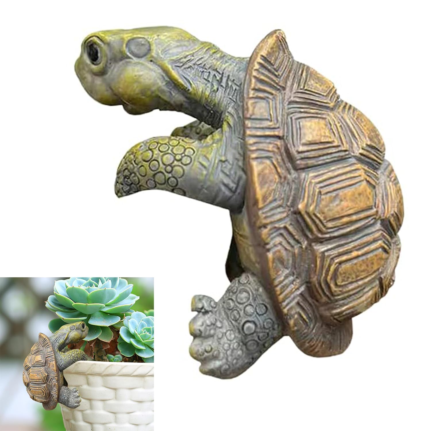Sixhaobu Green Tortoise Turtle Garden Statue, Climbing Turtle Planter, Realistic Turtle Ornament, Animal Sculpture For Garden Patio Potted Flower Balcony Yard Maintenance Accessory