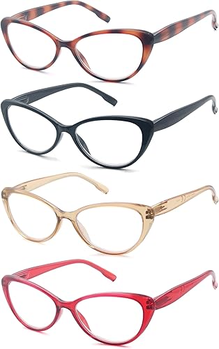 Miniatura 8 de MODFANS Paquete de 4 lentes de lectura de diseño de ojo de gato para mujer con bisagra de resorte elegantes y cómodos