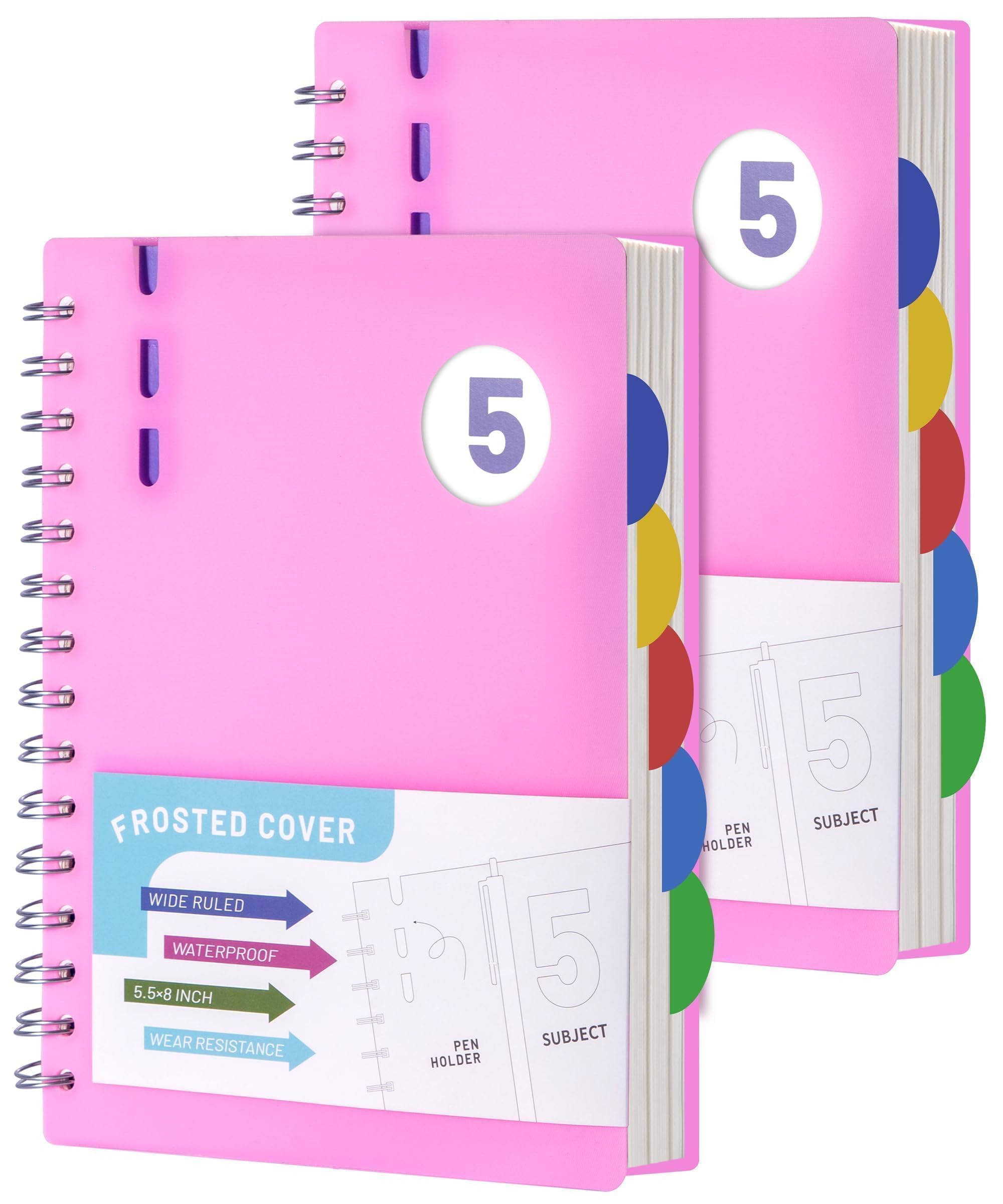 Carnet à spirale ligné pour ne plus perdre ses notes cahier rigide rose 5 intercalaires - 8