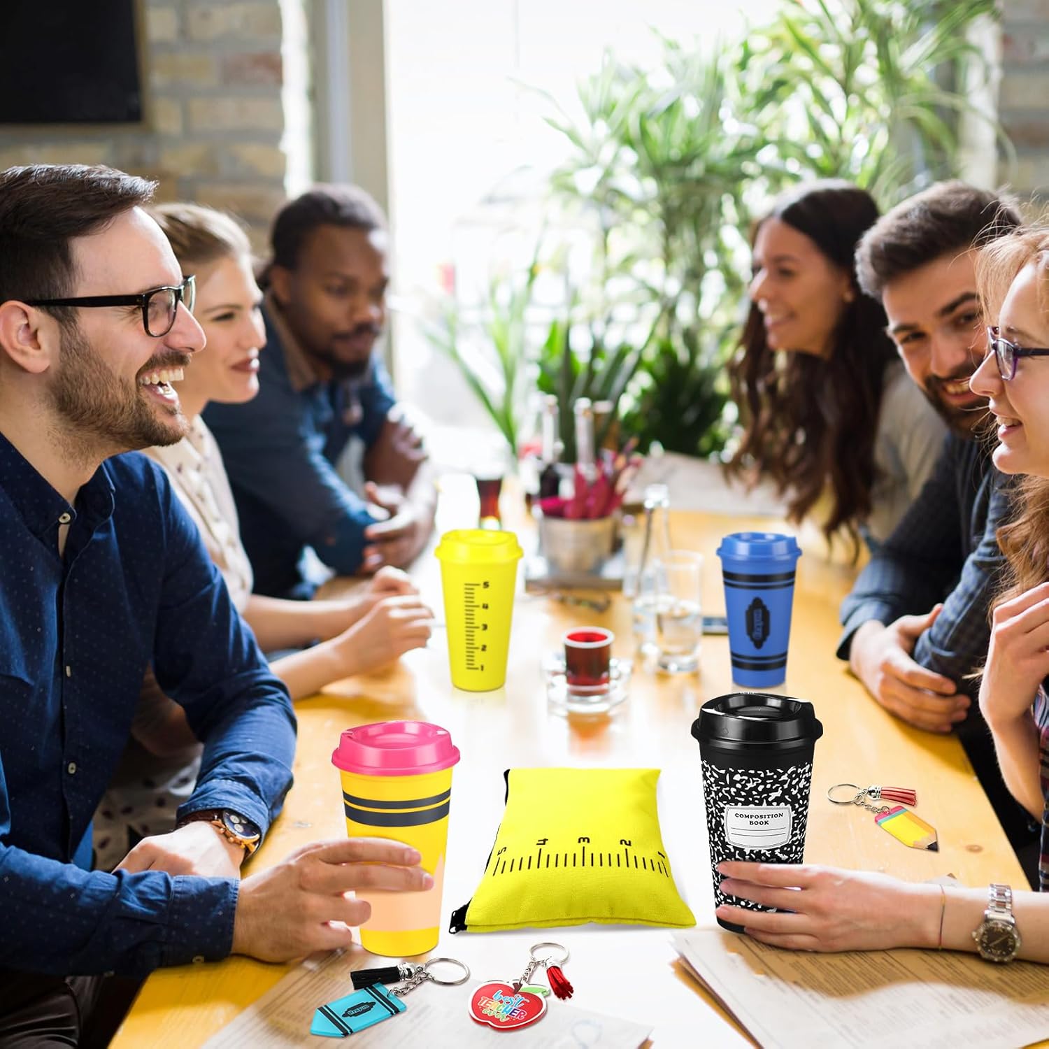 Teacher Appreciation Gifts Bulk Thank You Teacher Appreciation Gifts Reusable Plastic Coffee Cup Tumbler Makeup Bag Pouch Pencil Charms Keychain for Mentor(16 oz Tumbler) - Image 7