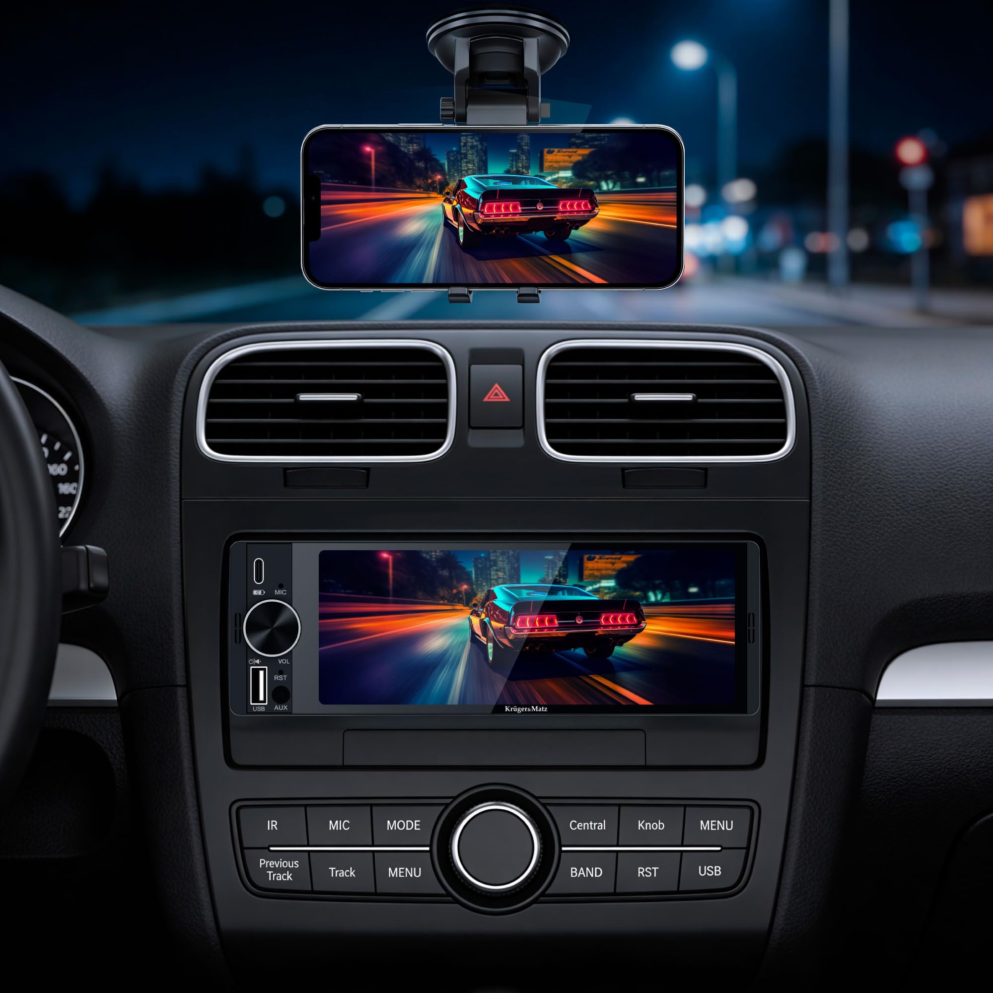Krüger&Matz Radio Samochodowe KM2016 CarPlay/AndroidAuto 6,3” USB 1DIN