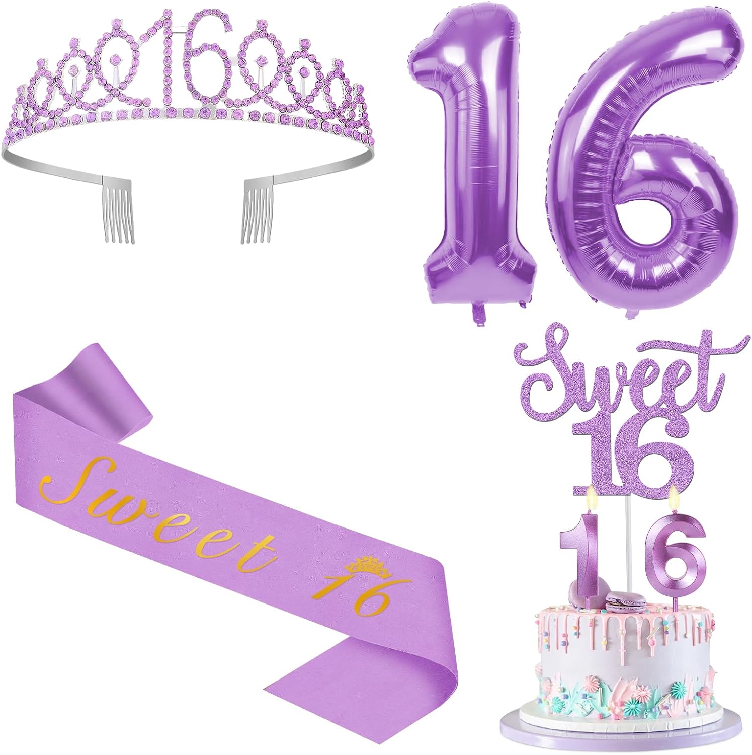 YeohJoy Purple 16th Birthday Decorations for Girls